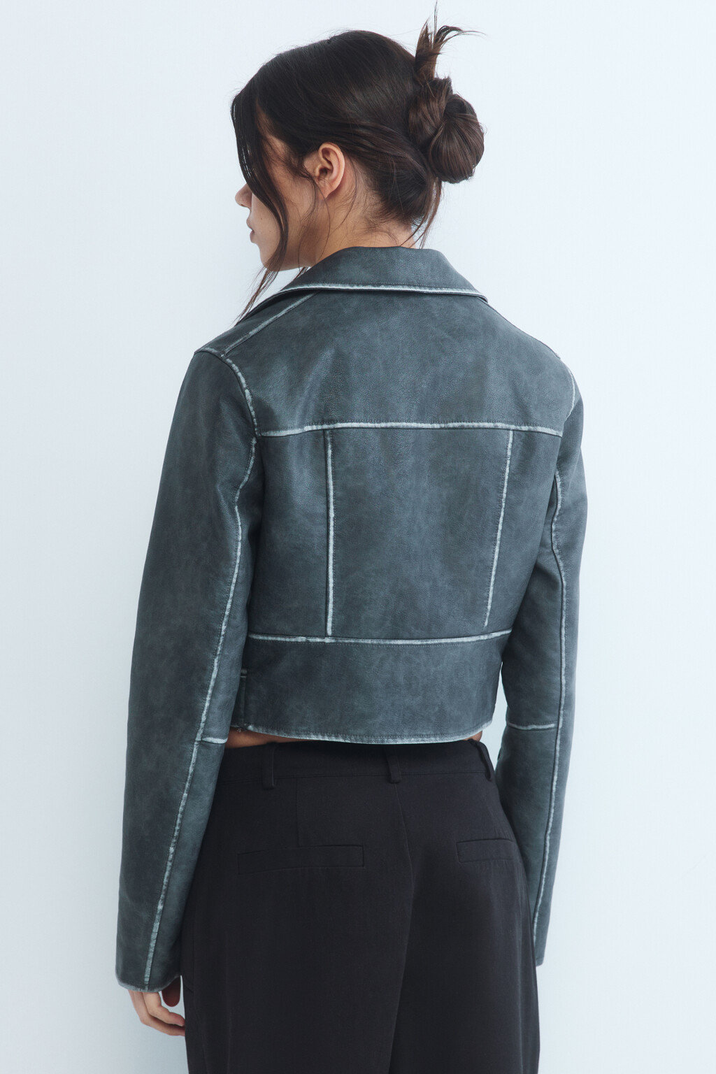 Куртка-косуха с состаренным эффектом - цвет серый - 5