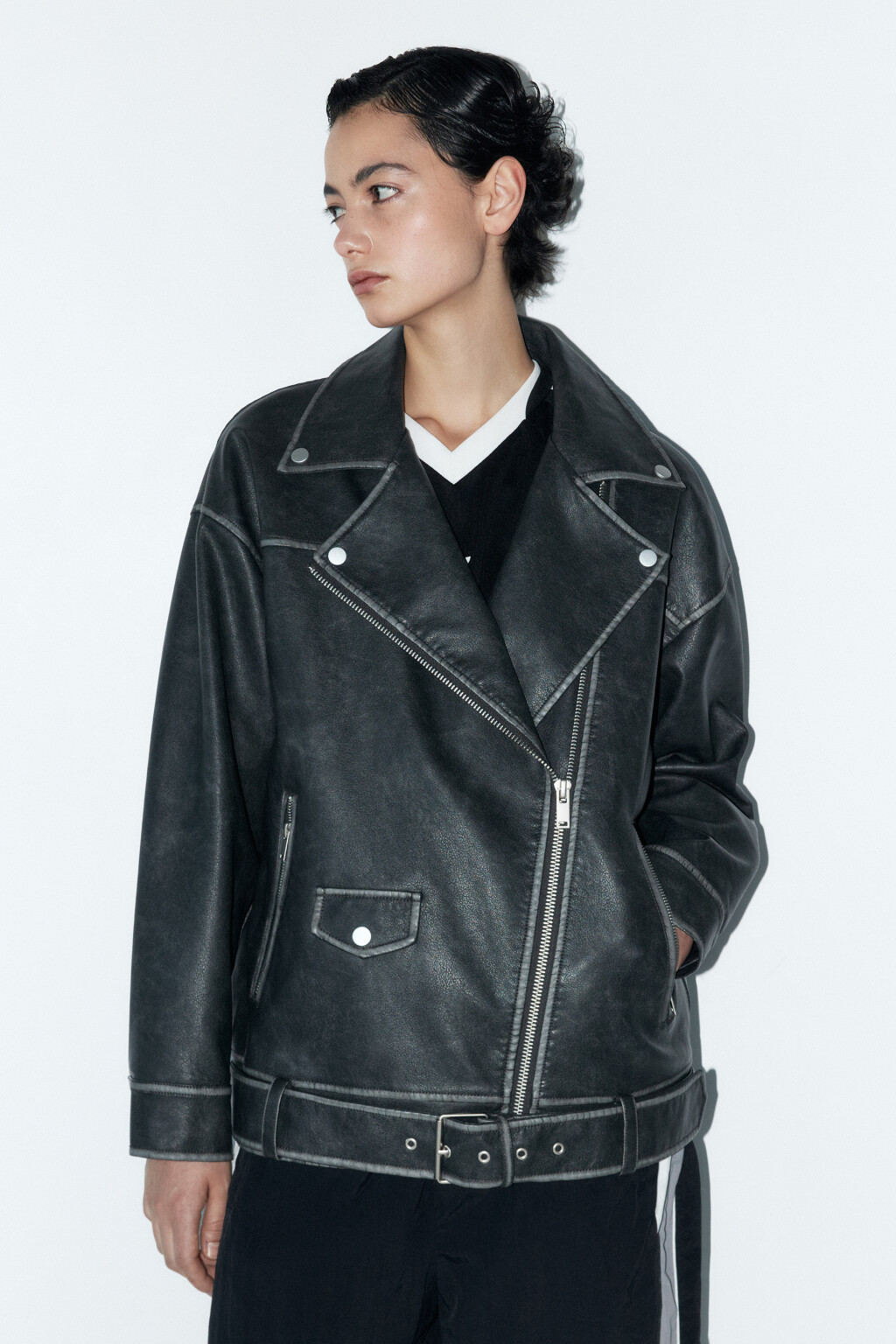 Куртка-косуха oversize с состаренным эффектом - цвет серый - 2