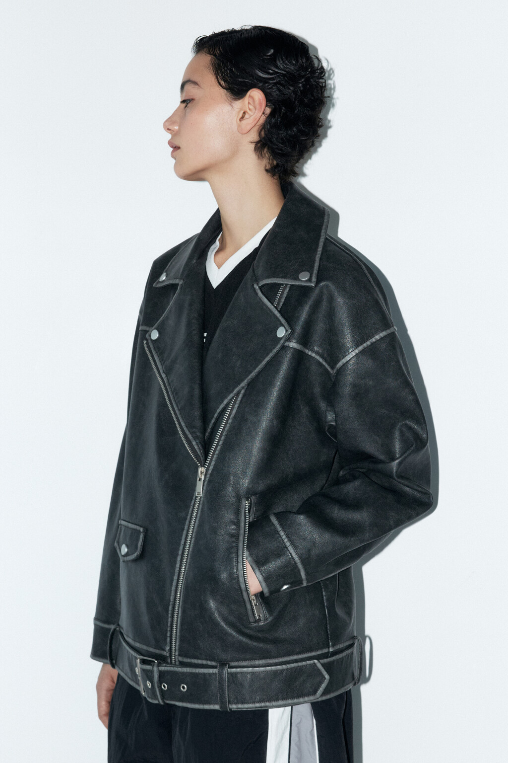 Куртка-косуха oversize с состаренным эффектом - цвет серый - 3