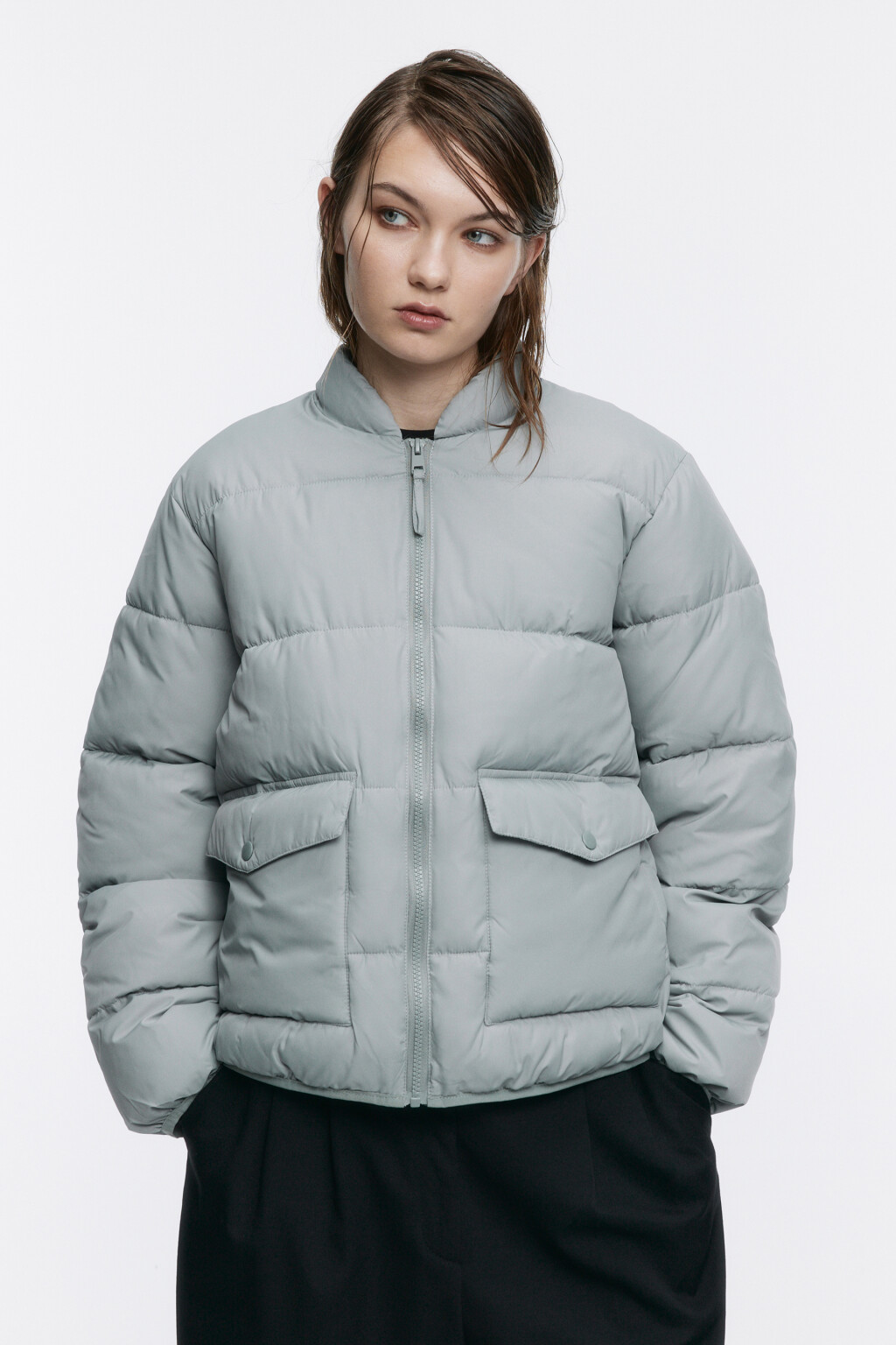 Куртка-бомбер стеганая утепленная - цвет голубой - 2