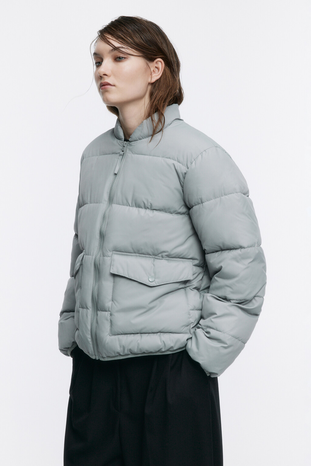 Куртка-бомбер стеганая утепленная - цвет голубой - 3