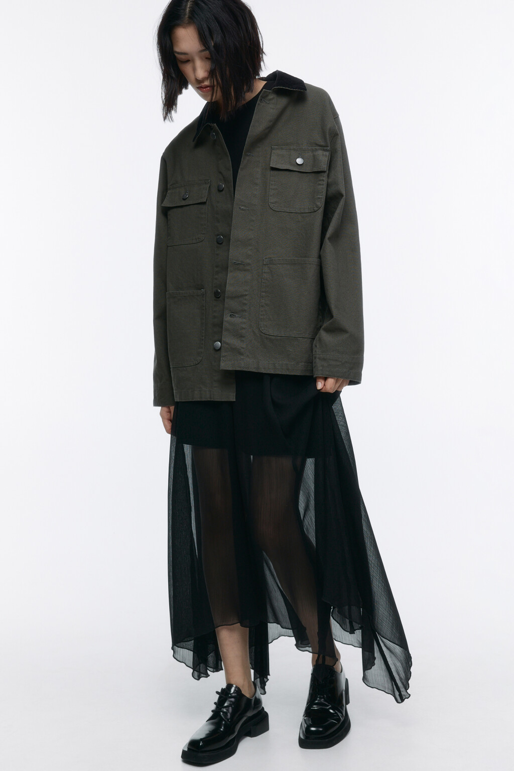 Куртка-рубашка хлопковая с карманами - цвет зеленый - 1