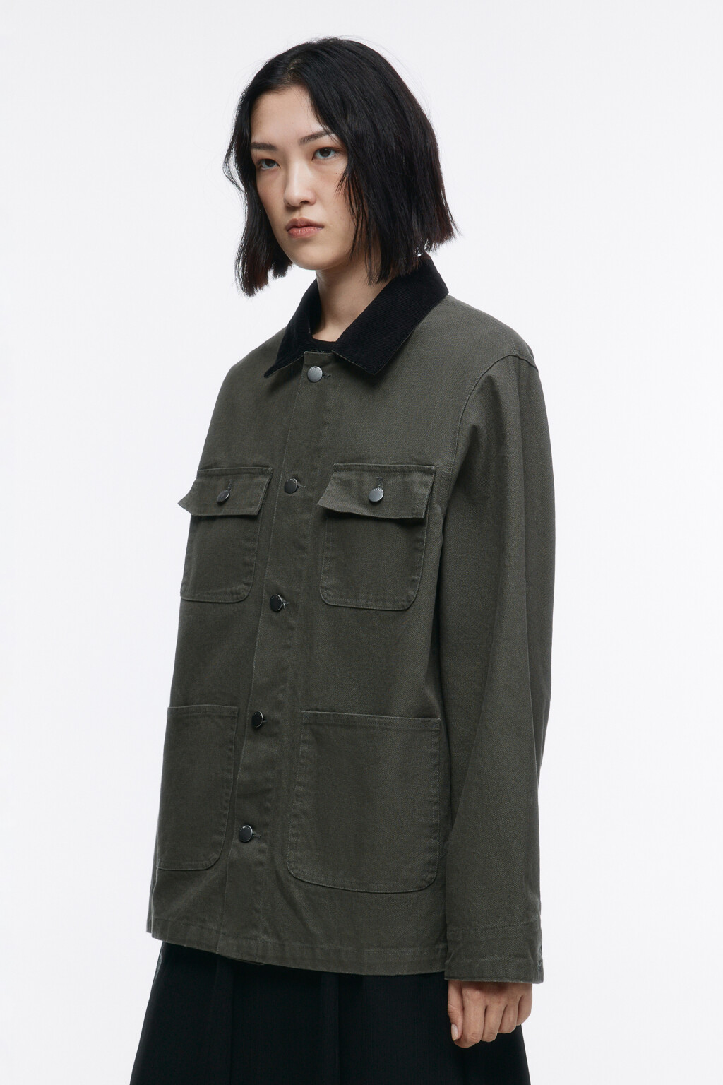 Куртка-рубашка хлопковая с карманами - цвет зеленый - 3