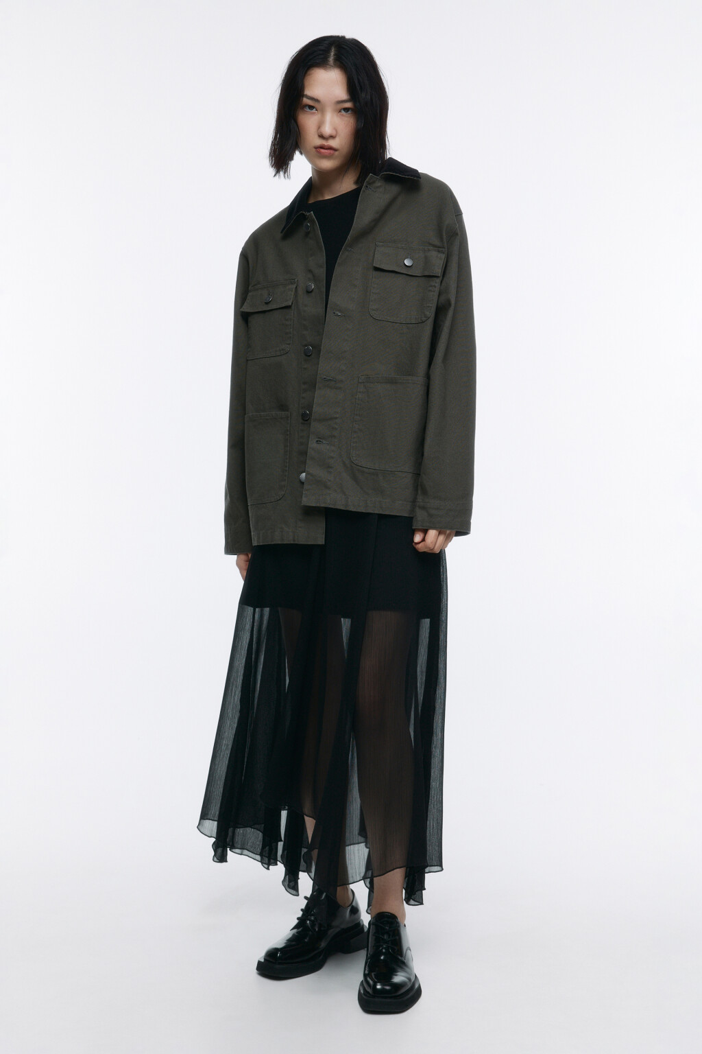 Куртка-рубашка хлопковая с карманами - цвет зеленый - 5