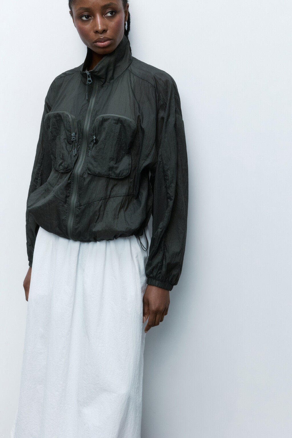 Куртка-ветровка из плащевой ткани - цвет зеленый - 1