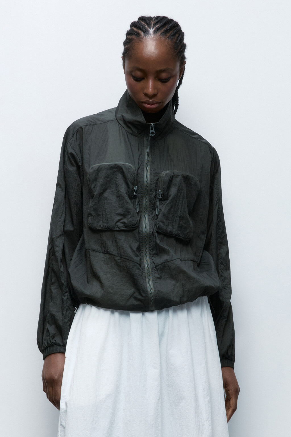 Куртка-ветровка из плащевой ткани - цвет зеленый - 2