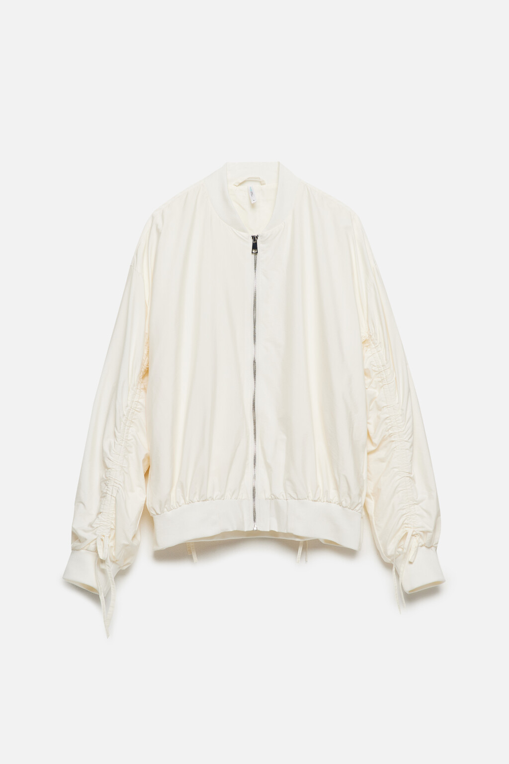 Куртка-бомбер с драпировками на рукавах - цвет бежевый - 10