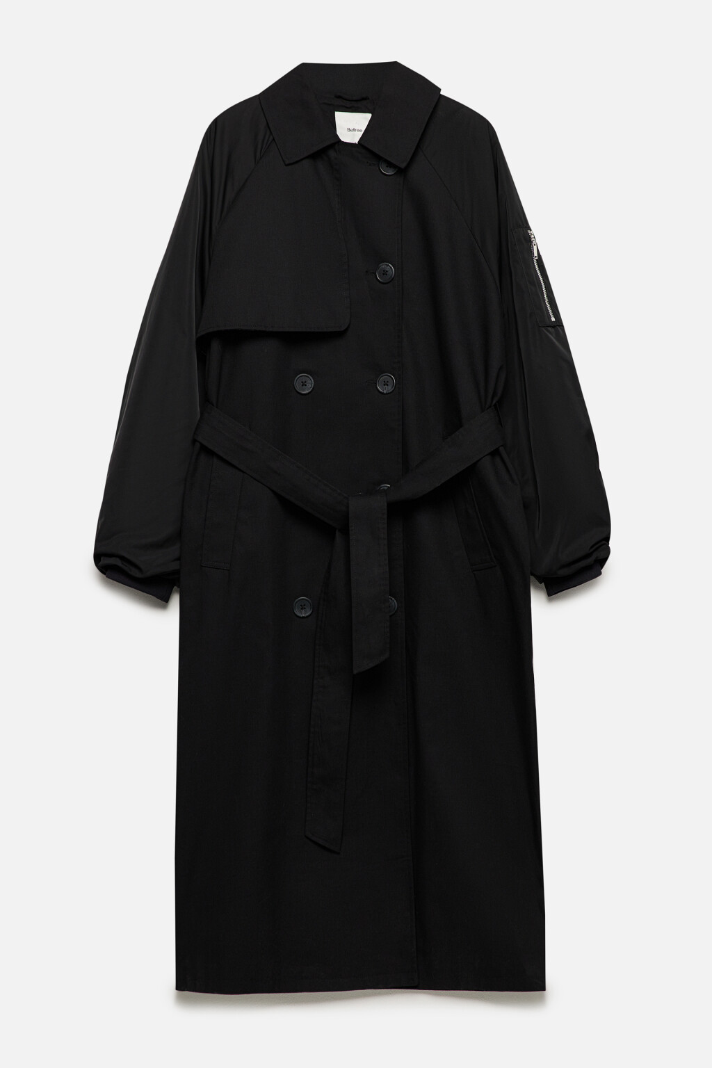 Плащ-тренчкот с рукавами бомбера - цвет черный - 9