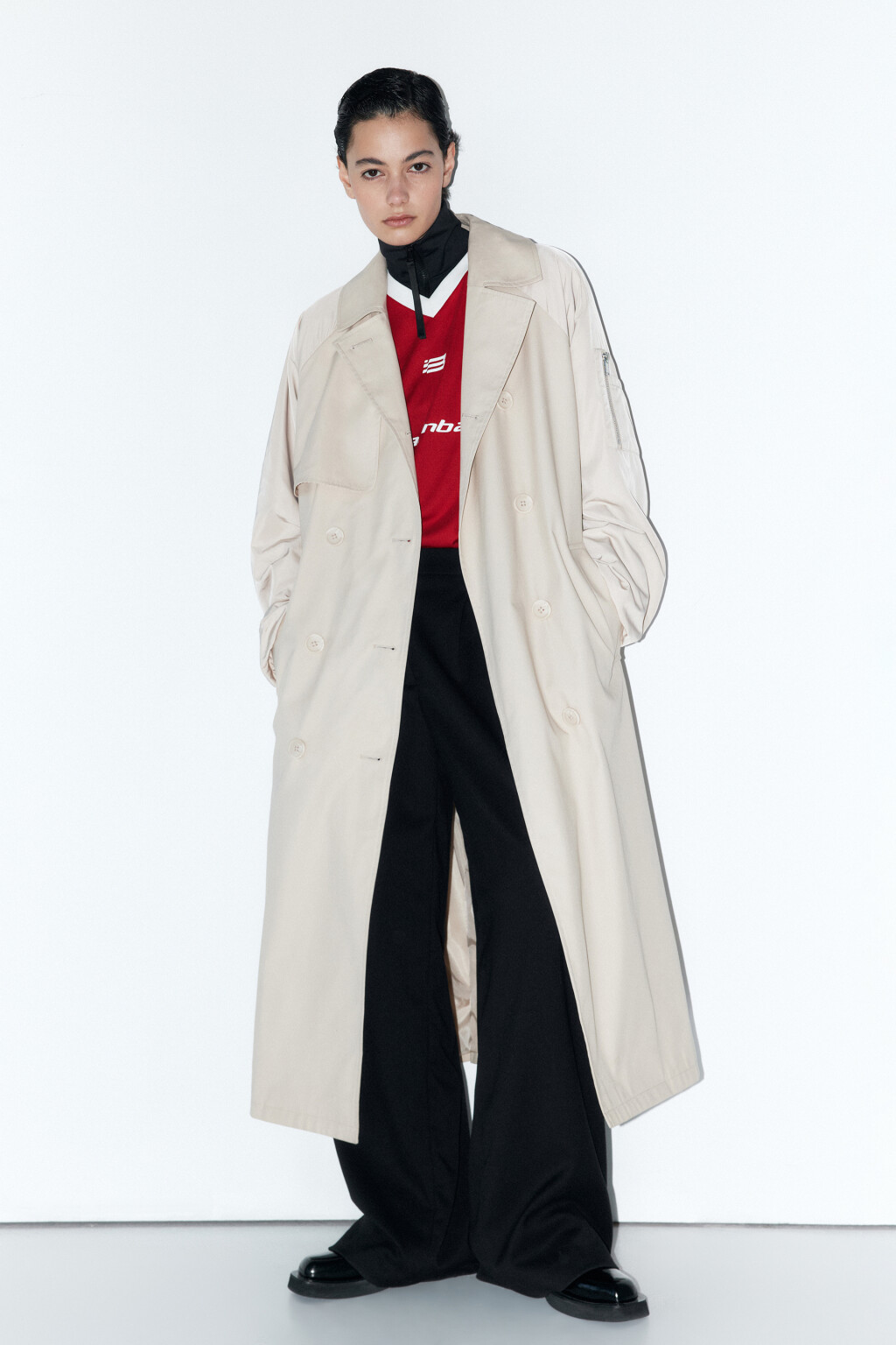 Плащ-тренчкот с рукавами бомбера - цвет бежевый - 1