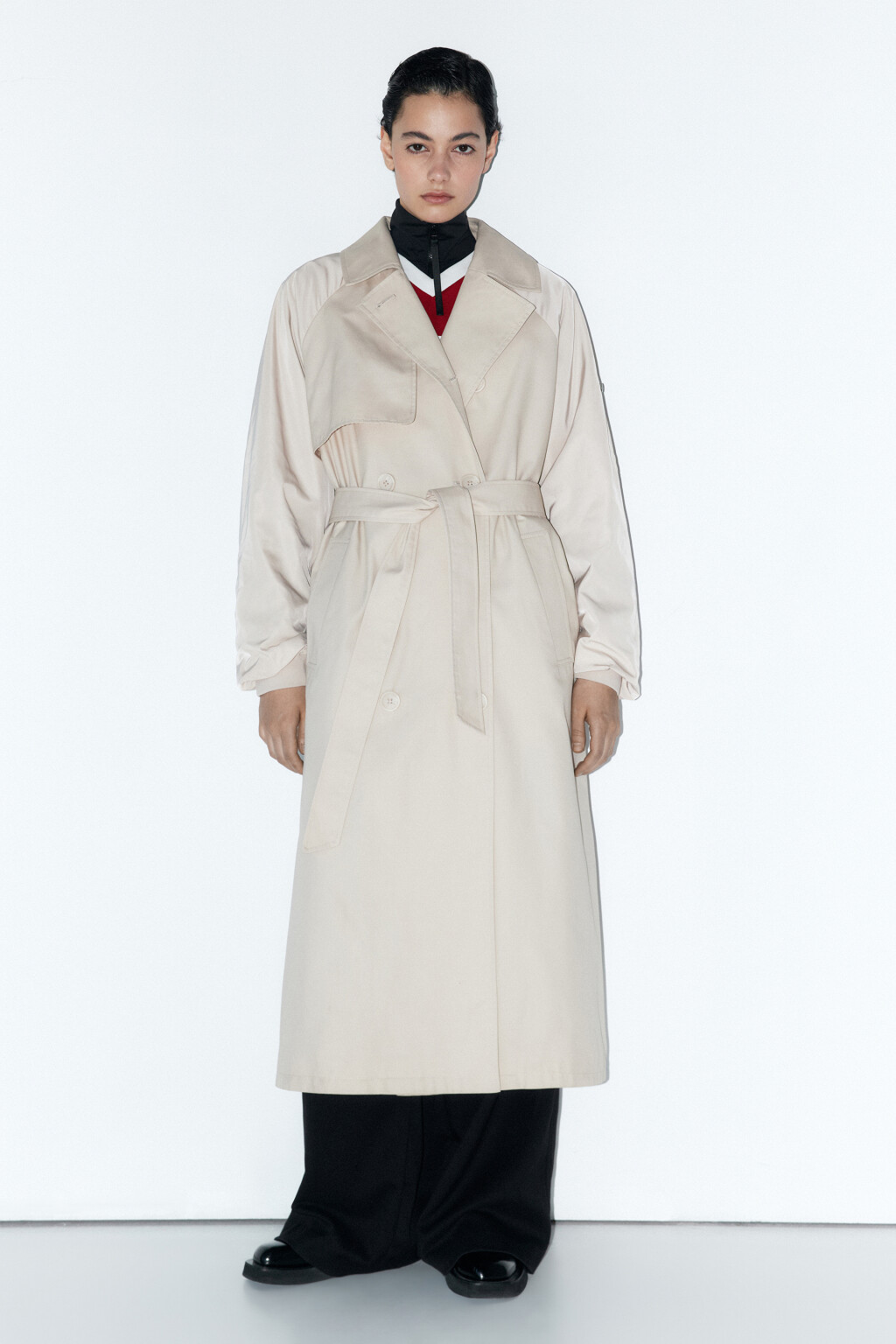 Плащ-тренчкот с рукавами бомбера - цвет бежевый - 2