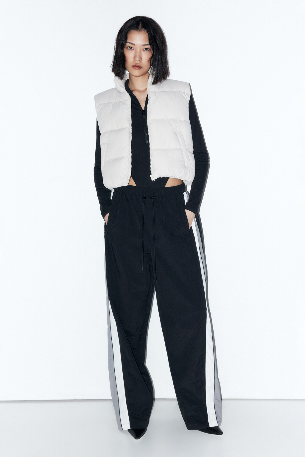 Жилет стеганый укороченный с воротником - цвет бежевый - 5