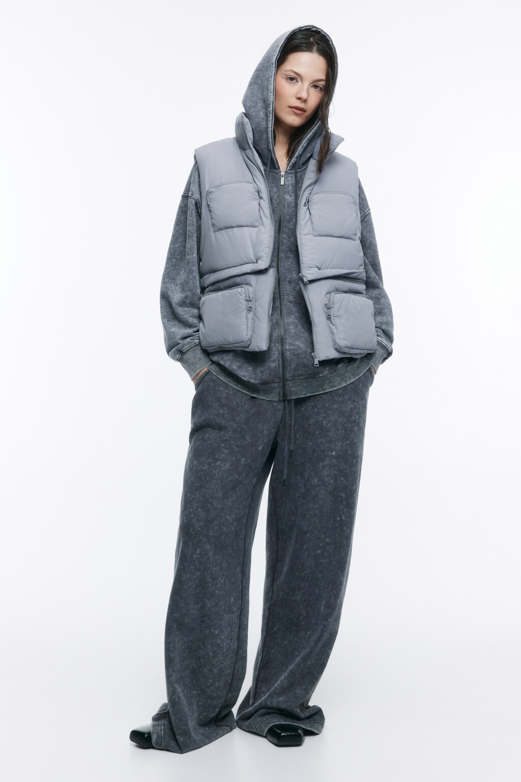 Жилет-трансформер стеганый с карманами - цвет серый - 1