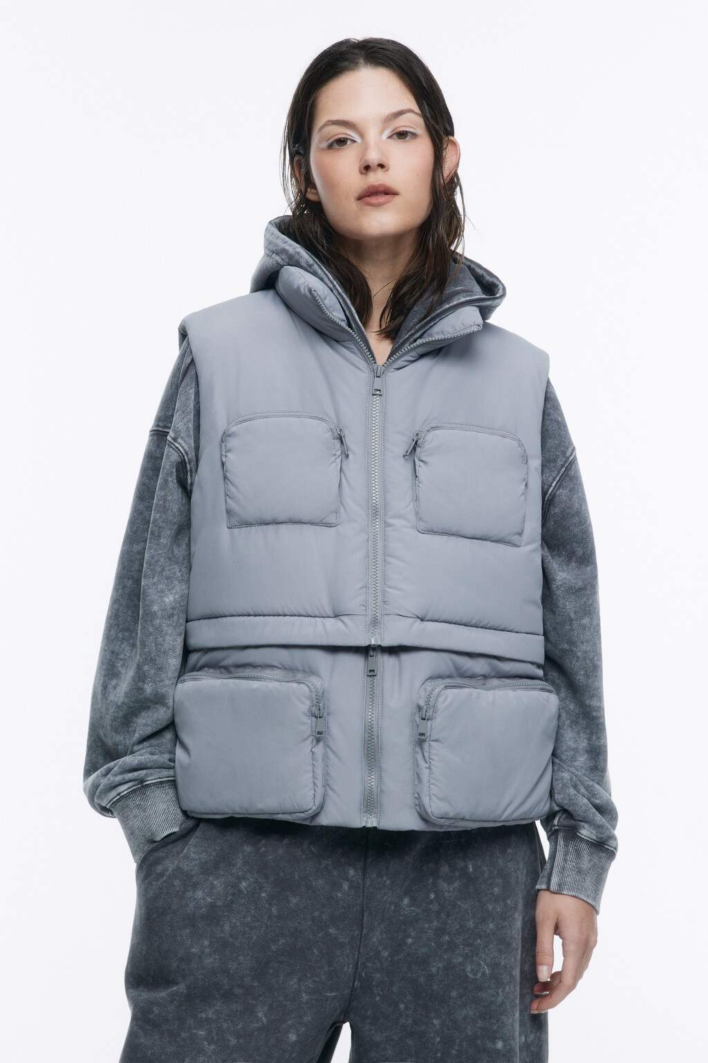 Жилет-трансформер стеганый с карманами - цвет серый - 3