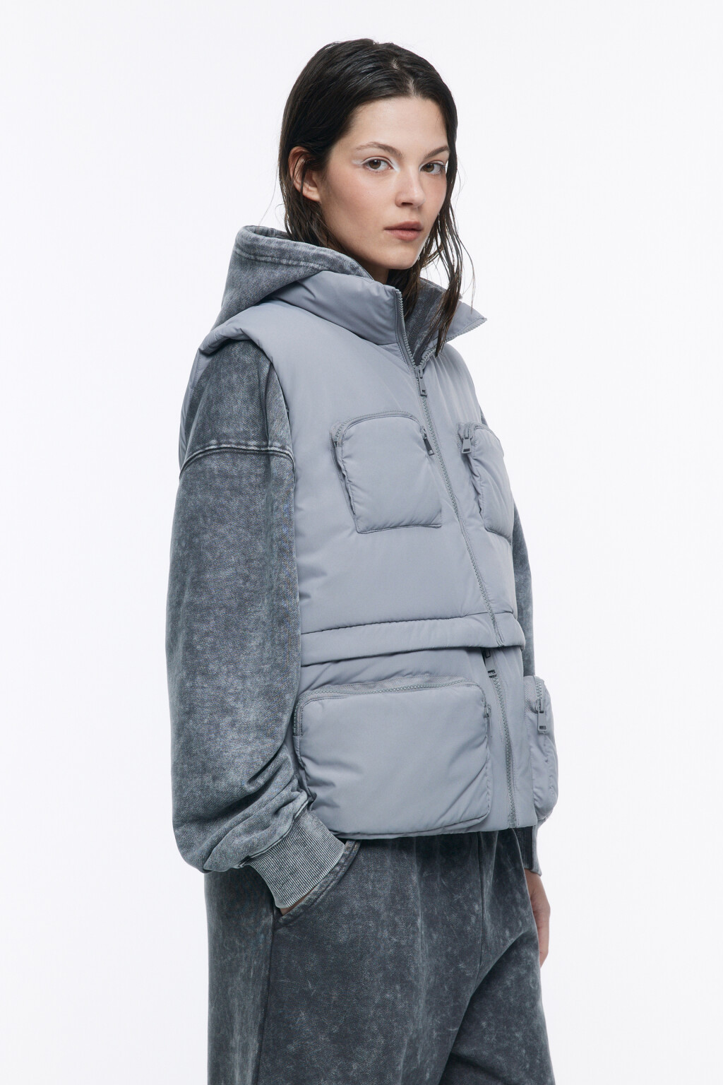 Жилет-трансформер стеганый с карманами - цвет серый - 4