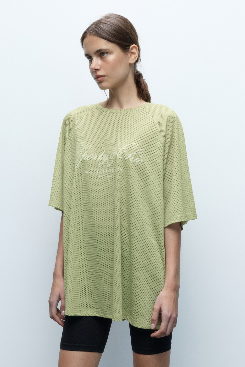 Футболка oversize спортивная из сетки с принтом - цвет зеленый - 3