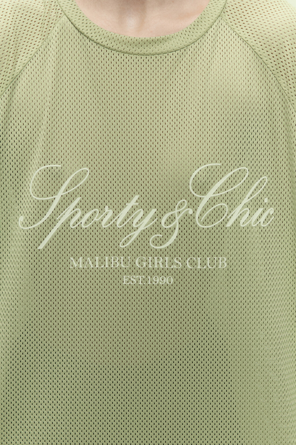 Футболка oversize спортивная из сетки с принтом - цвет зеленый - 6