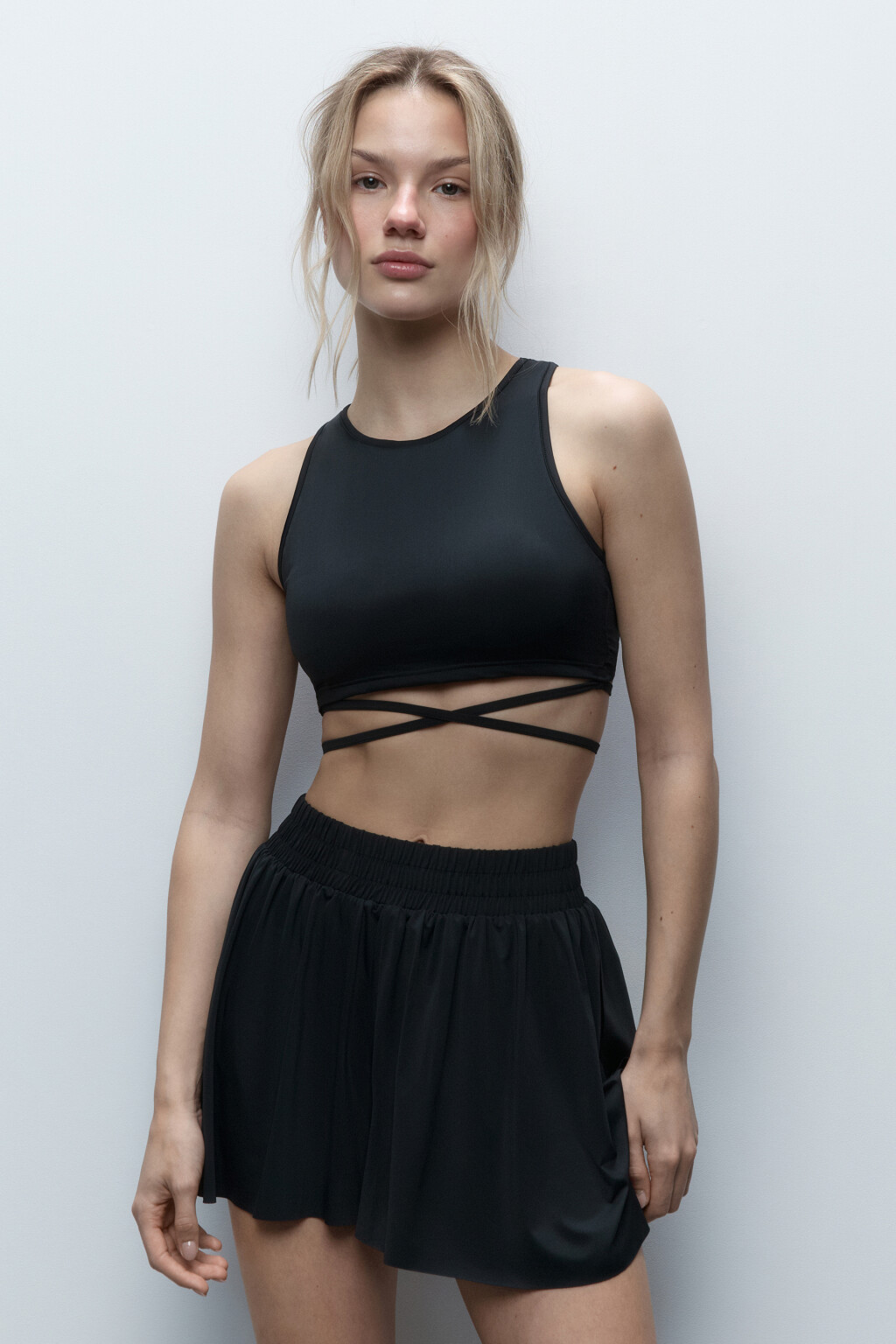 Топ-майка спортивный с завязками на талии - цвет черный - 3