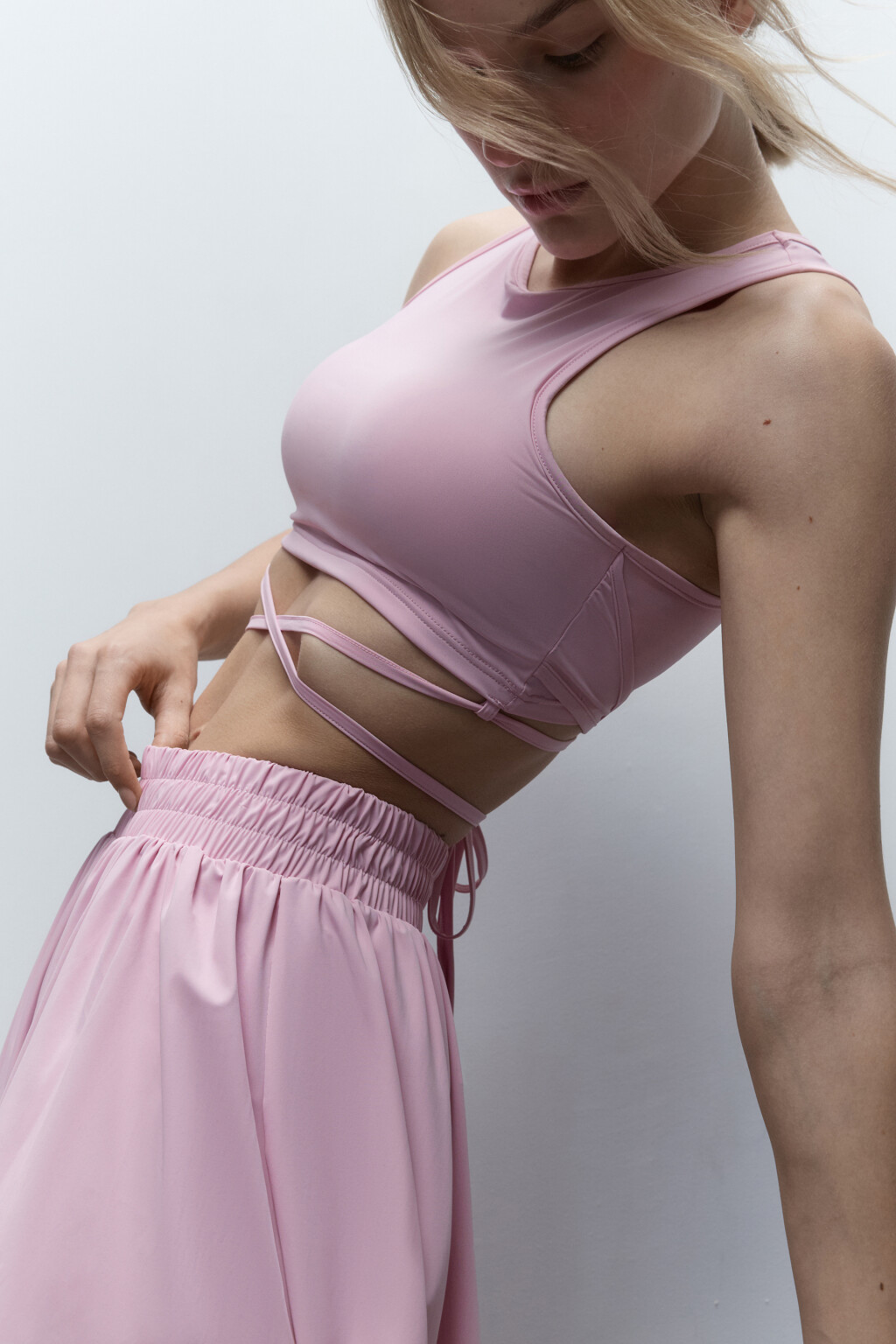 Топ-майка спортивный с завязками на талии - цвет розовый - 2