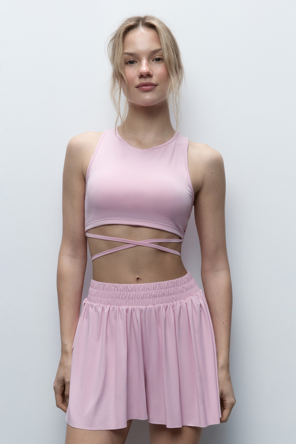 Топ-майка спортивный с завязками на талии - цвет розовый - 3