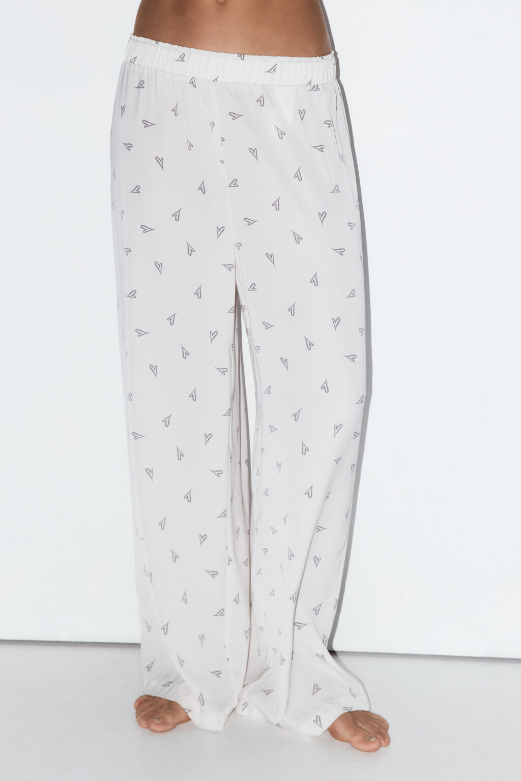 Брюки домашние атласные с принтом - цвет бежевый - 3