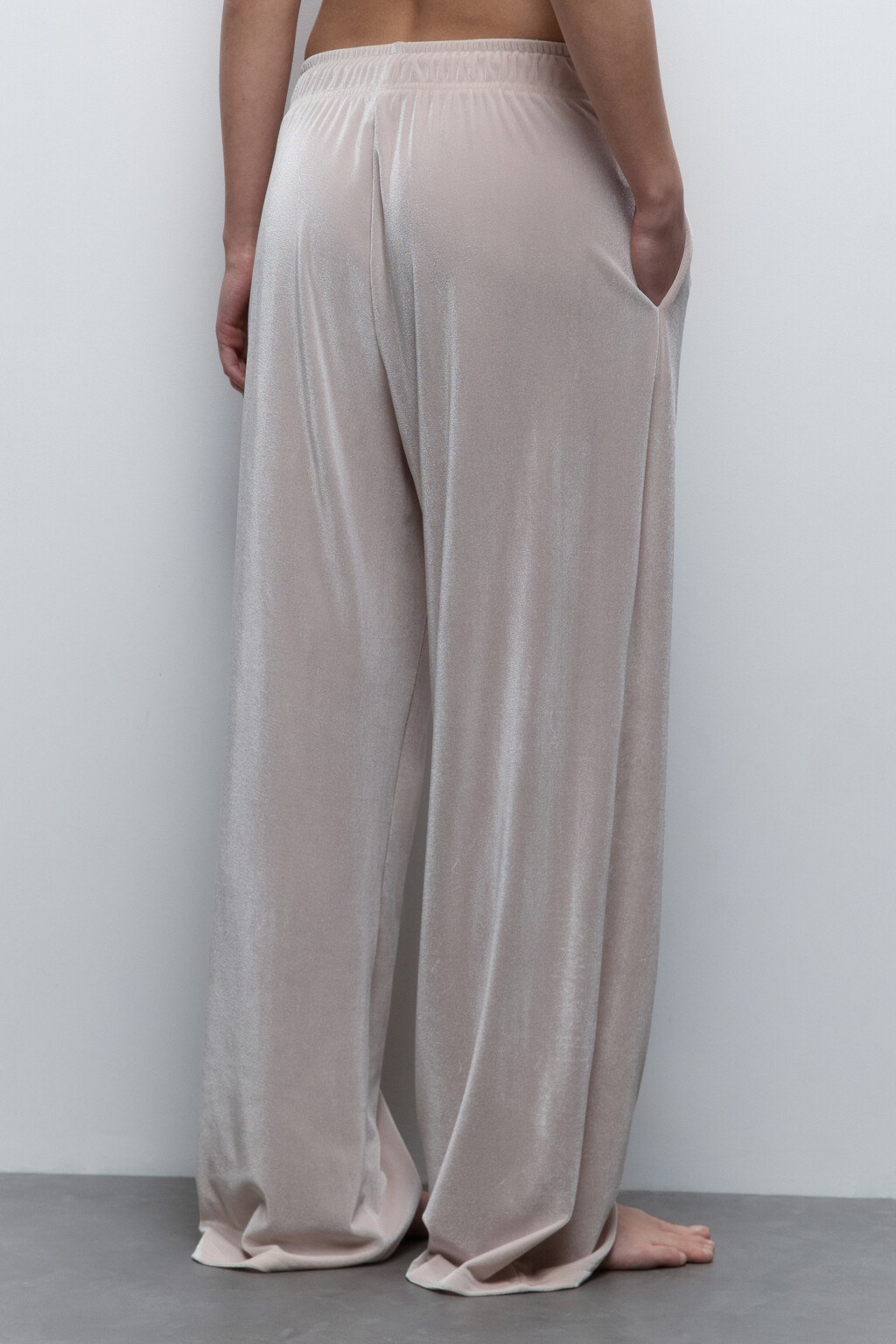 Брюки домашние велюровые с поясом на завязках - цвет бежевый - 3
