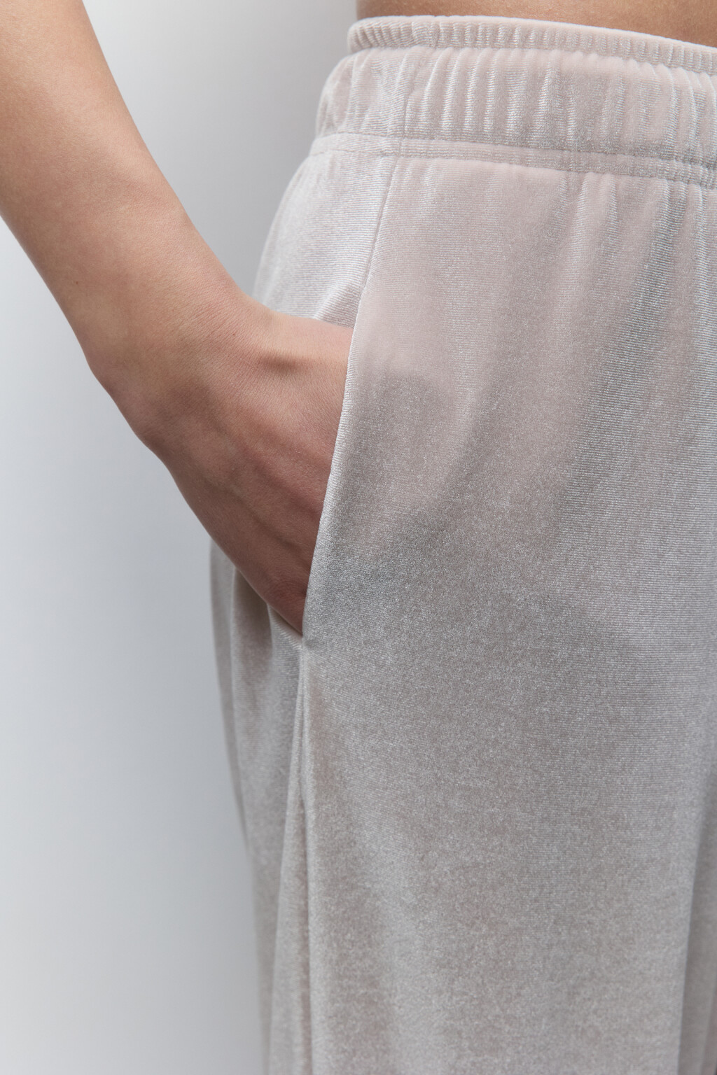 Брюки домашние велюровые с поясом на завязках - цвет бежевый - 7