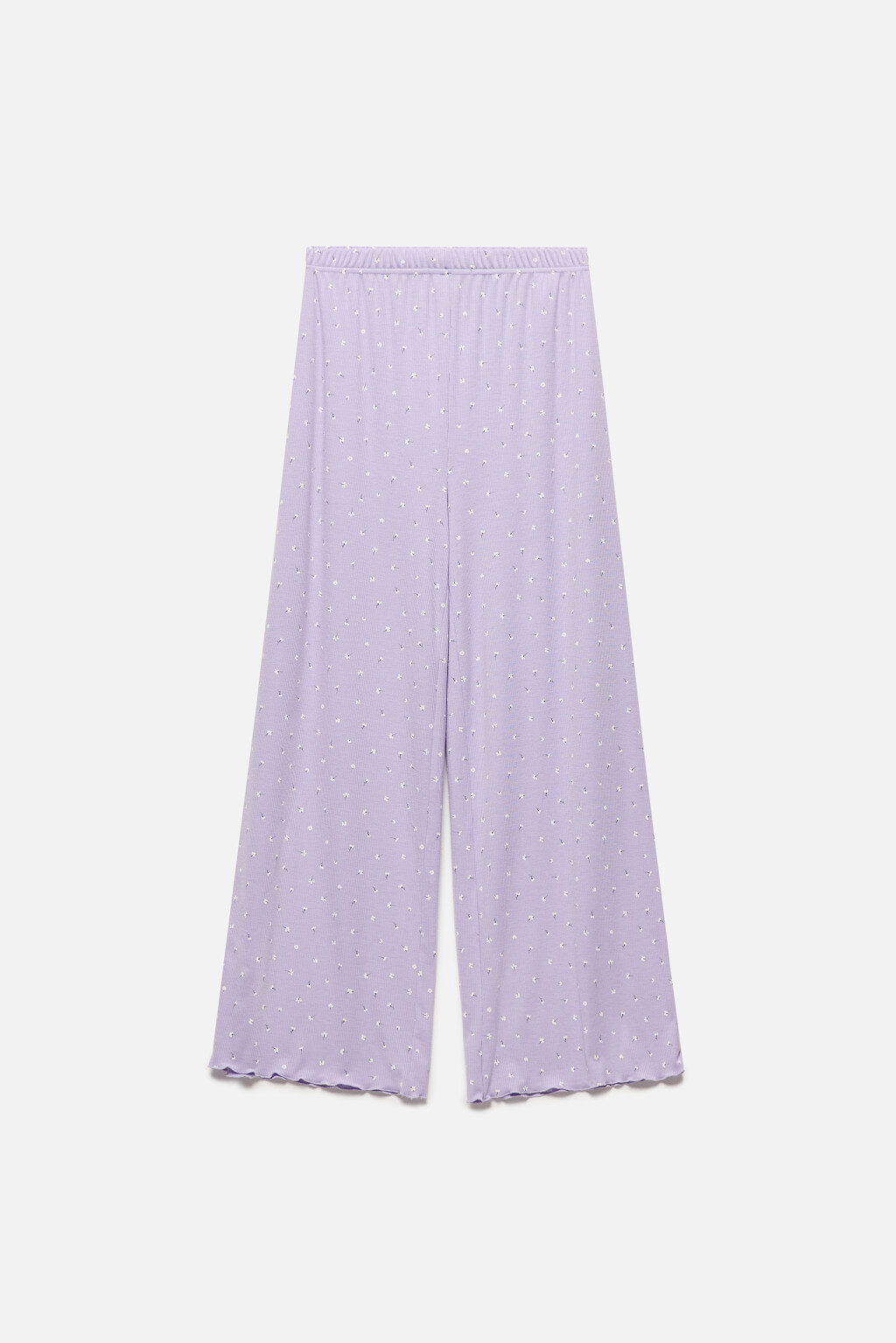 Брюки домашние в рубчик с принтом и оборками - цвет сиреневый - 8