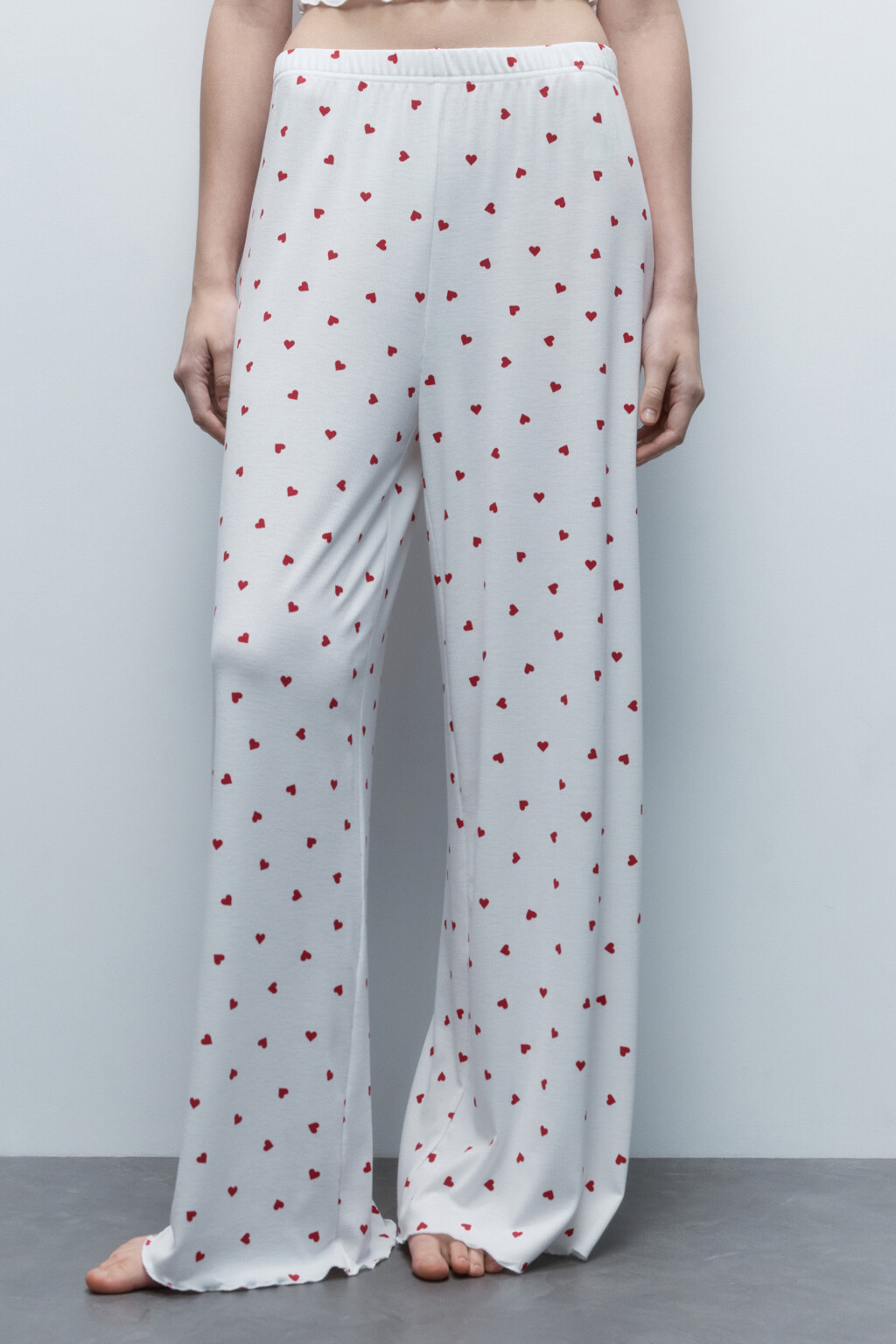 Брюки домашние в рубчик с принтом и оборками - цвет мультиколор - 2