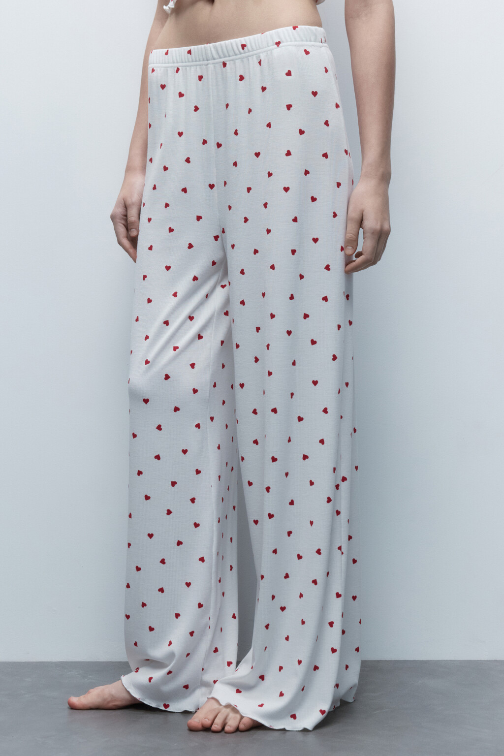 Брюки домашние в рубчик с принтом и оборками - цвет мультиколор - 3