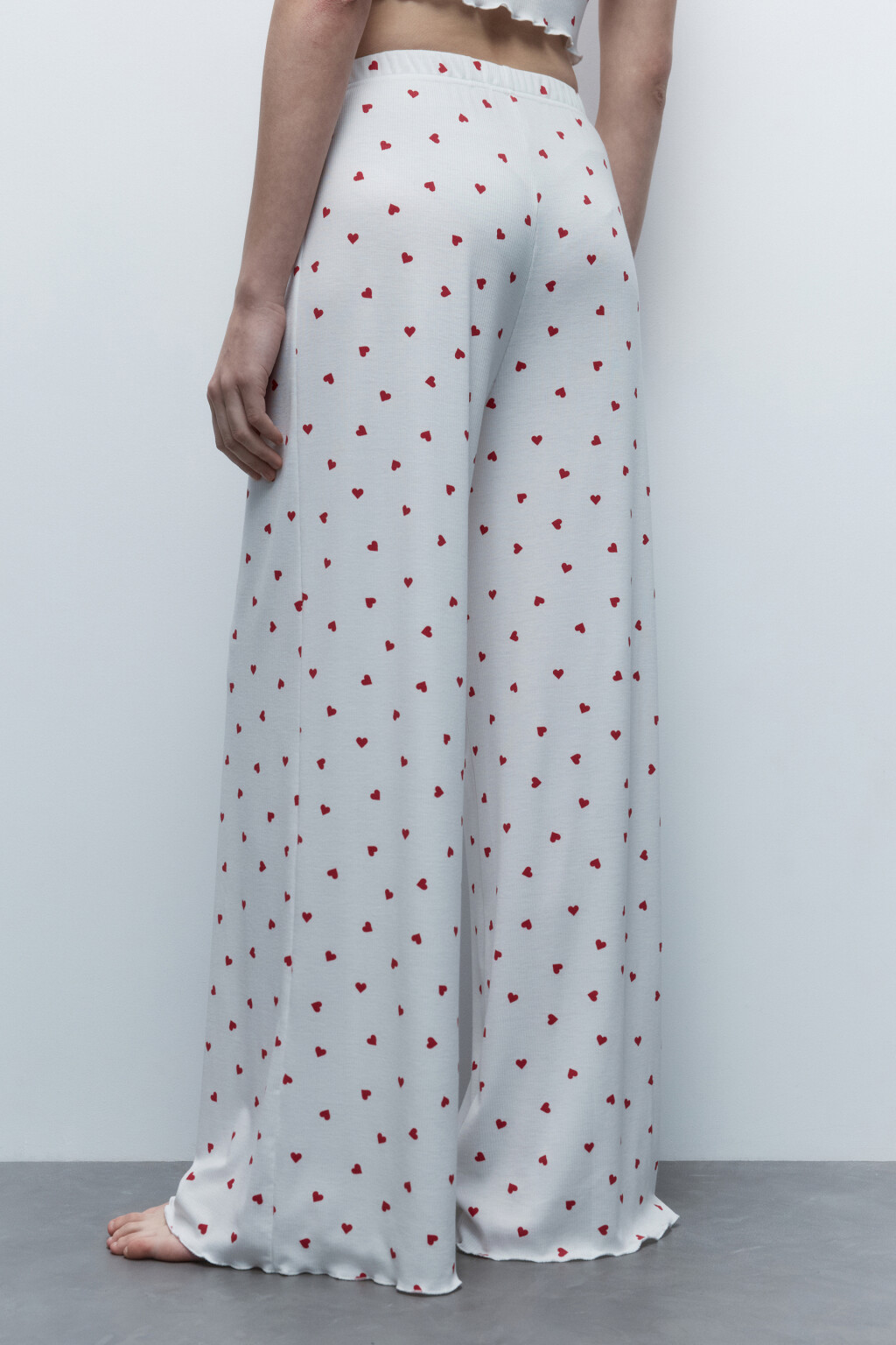 Брюки домашние в рубчик с принтом и оборками - цвет мультиколор - 4