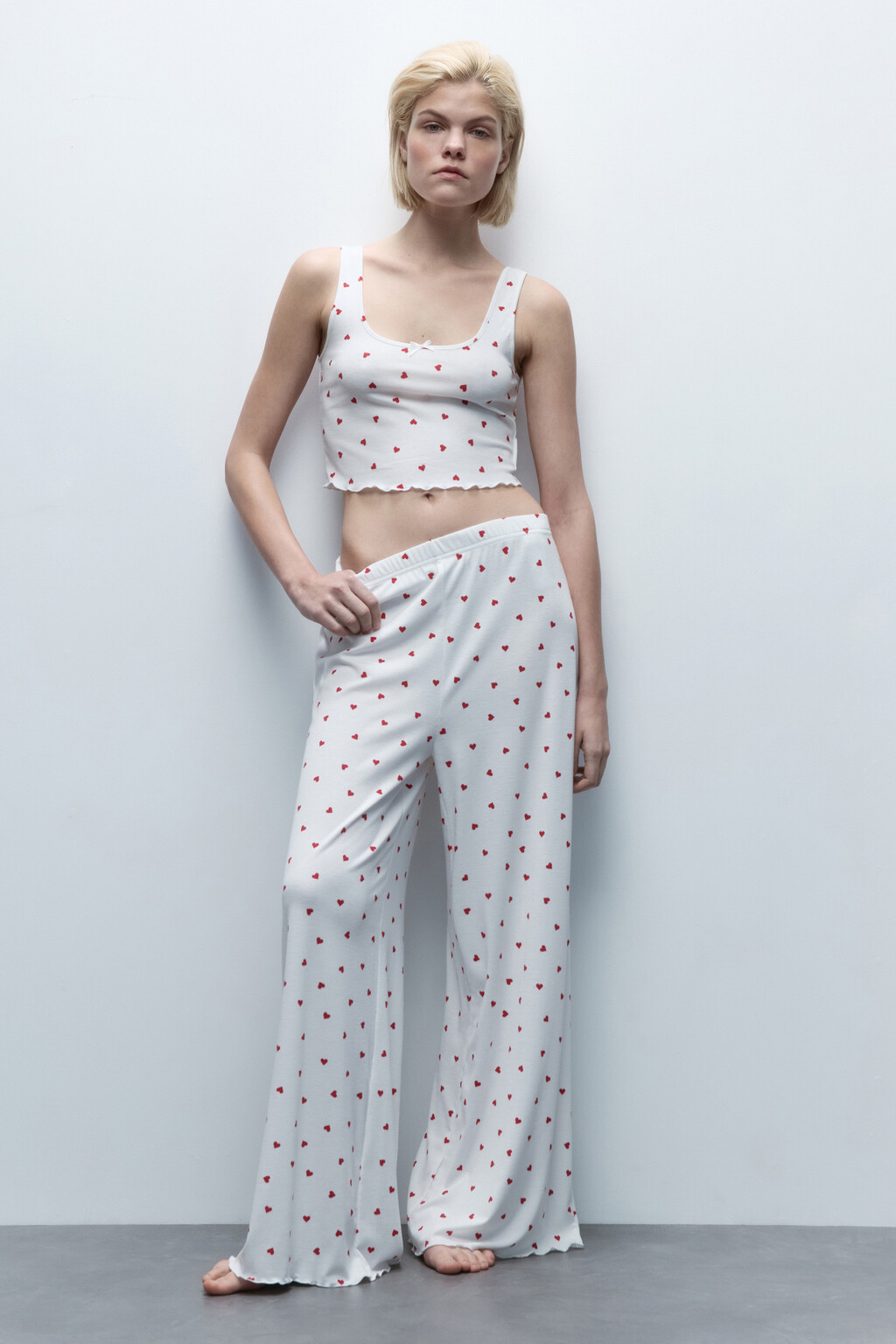 Брюки домашние в рубчик с принтом и оборками - цвет мультиколор - 5