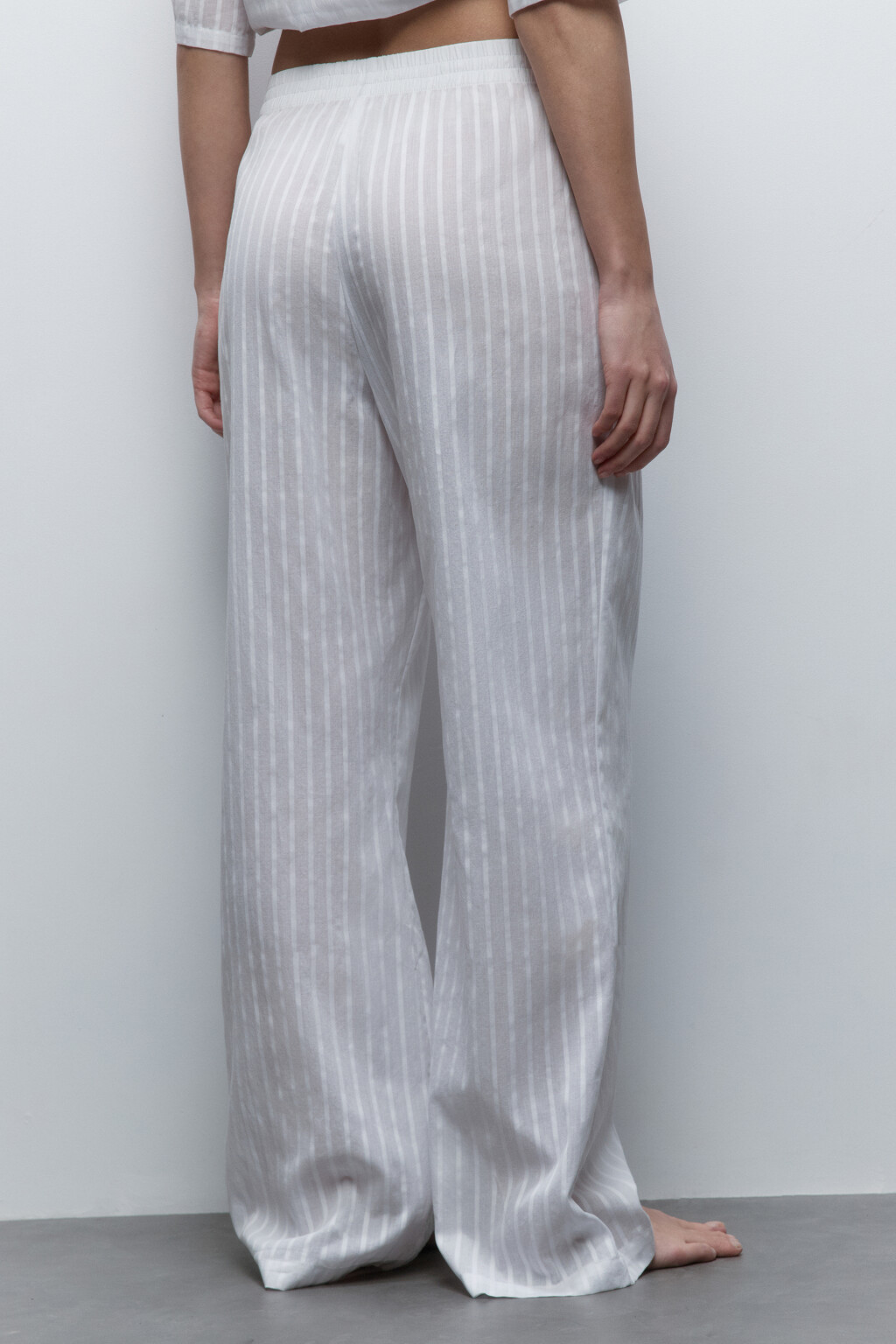Брюки домашние хлопковые с поясом-резинкой - цвет белый - 4