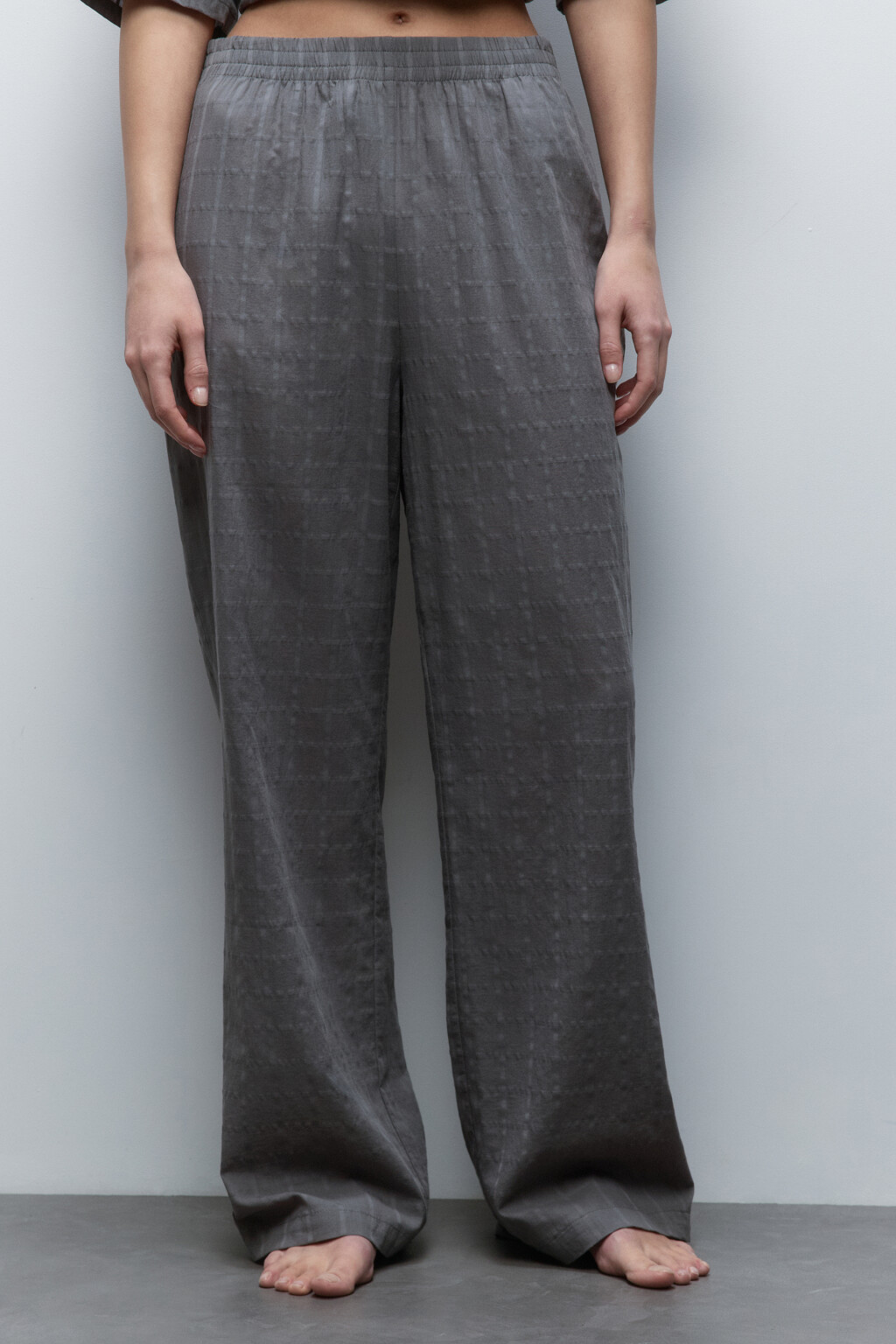 Брюки домашние хлопковые с поясом-резинкой - цвет серый - 2