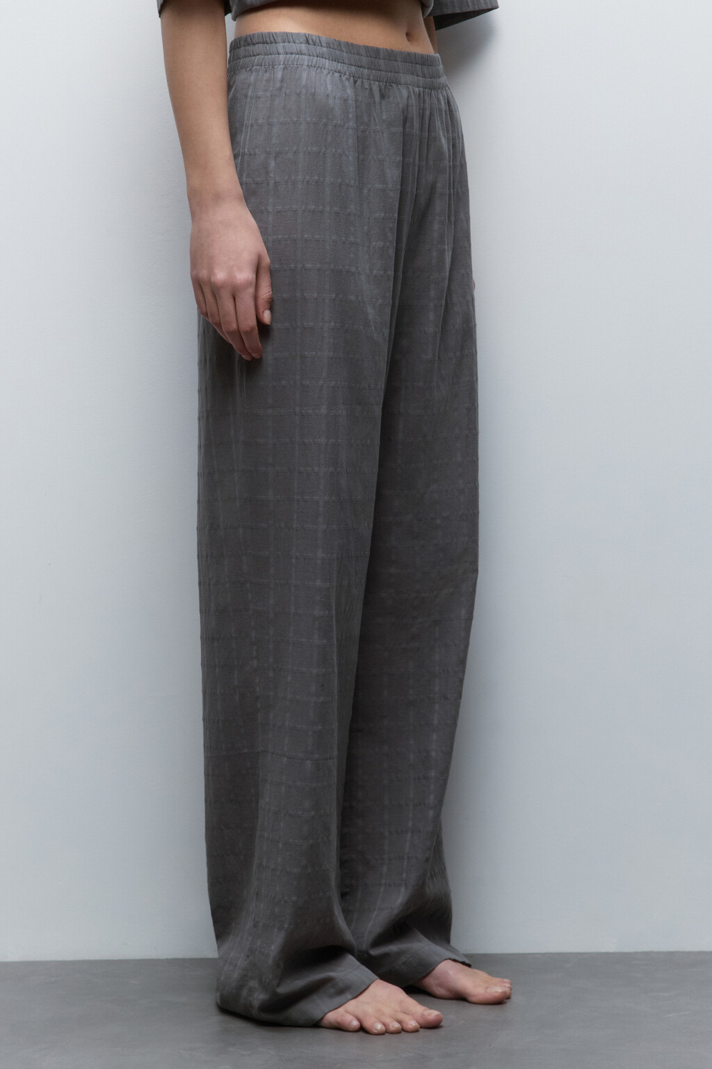 Брюки домашние хлопковые с поясом-резинкой - цвет серый - 3
