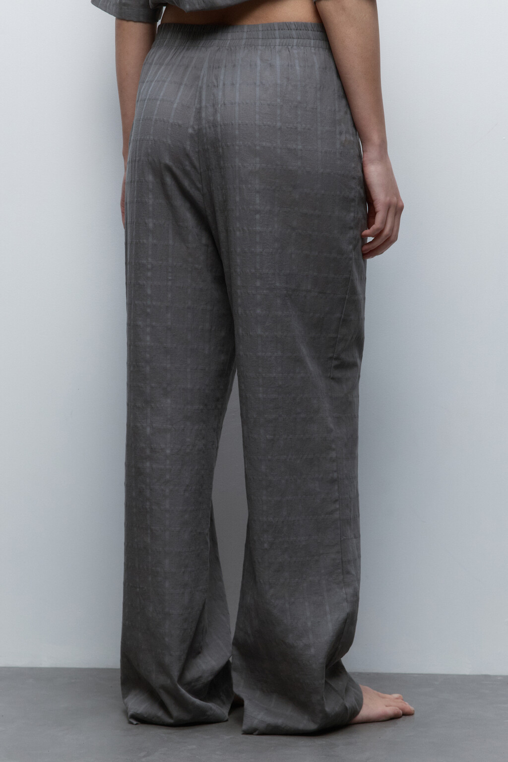 Брюки домашние хлопковые с поясом-резинкой - цвет серый - 4