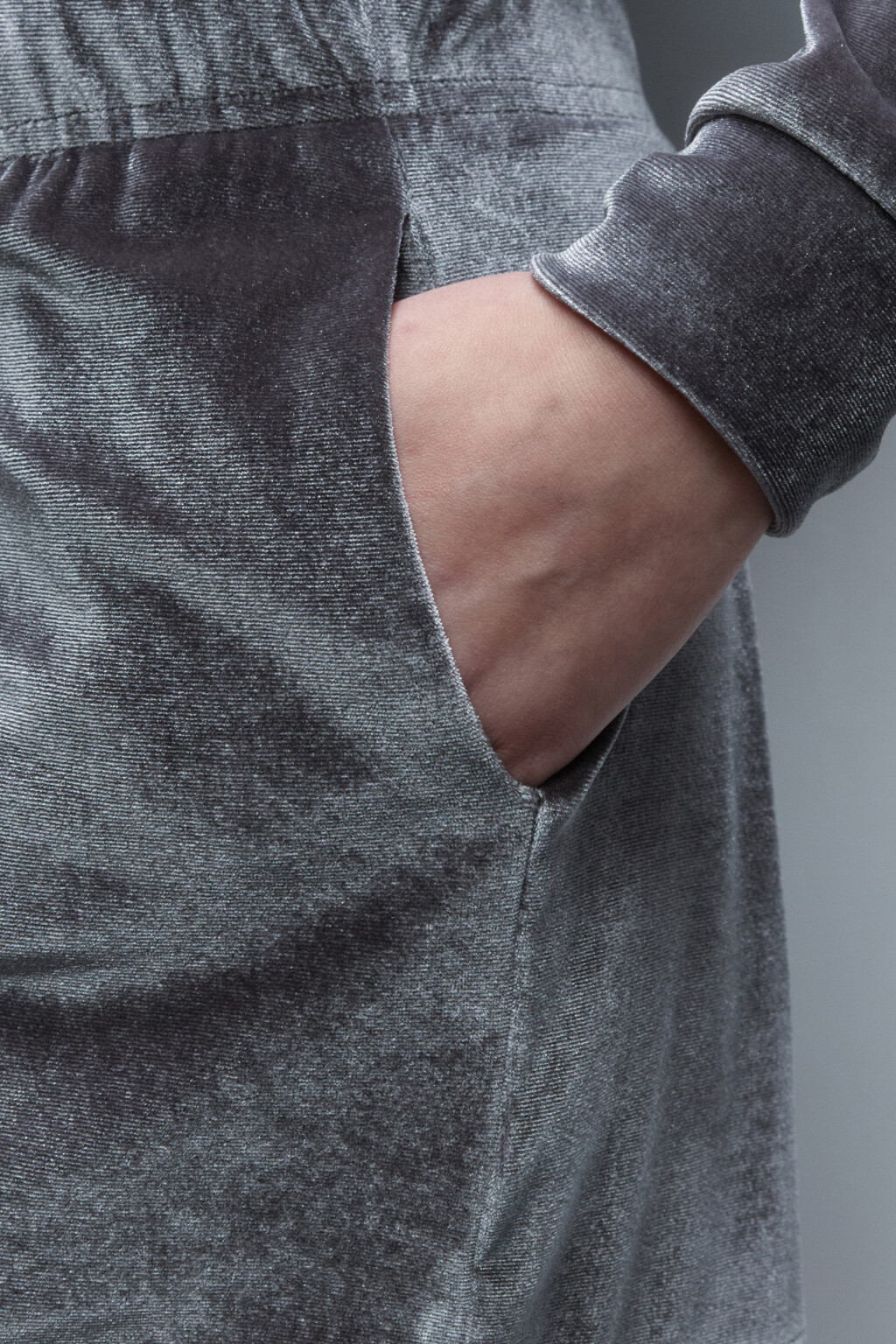 Шорты домашние велюровые с поясом-резинкой - цвет серый - 6