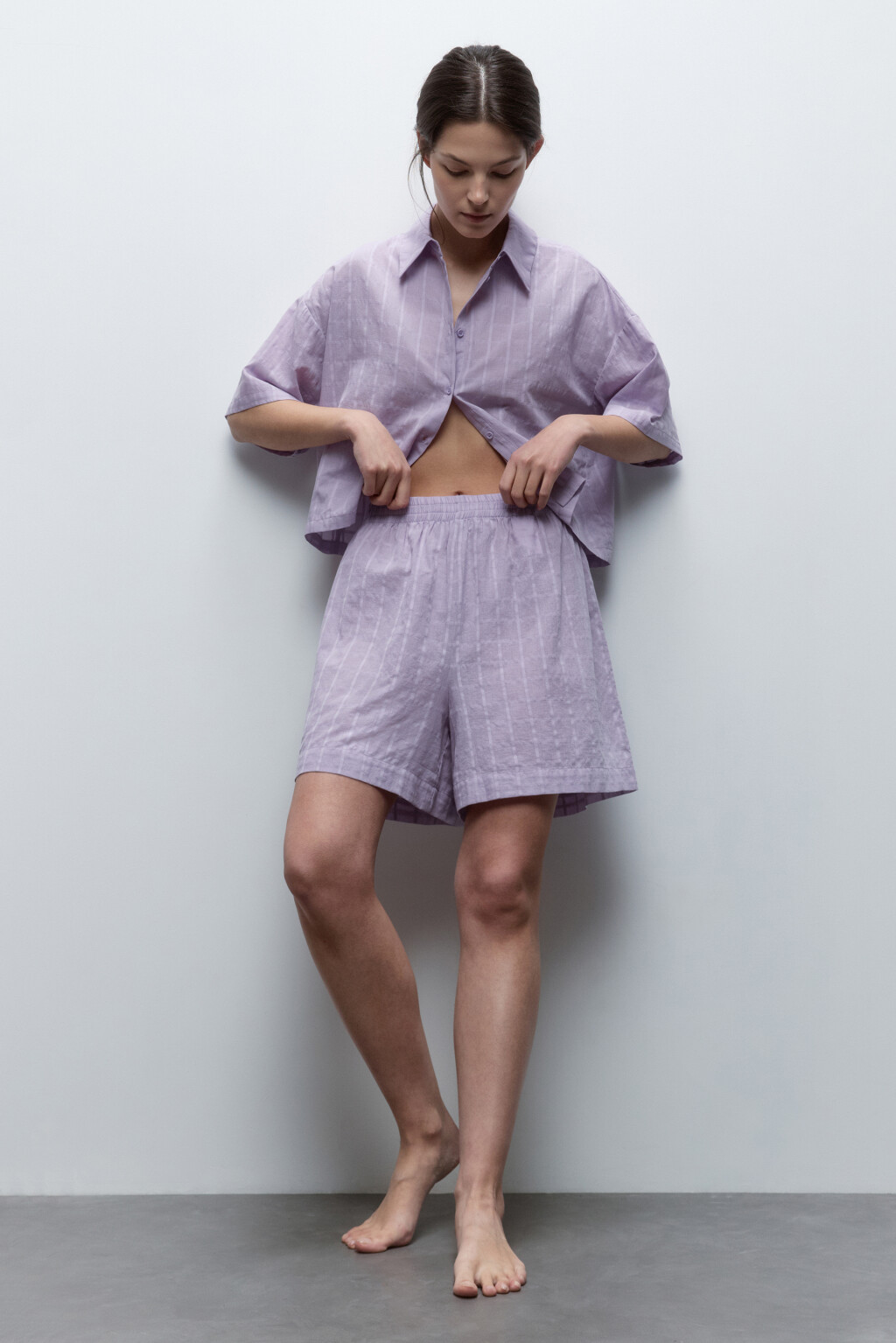 Шорты домашние хлопковые с поясом-резинкой - цвет сиреневый - 5