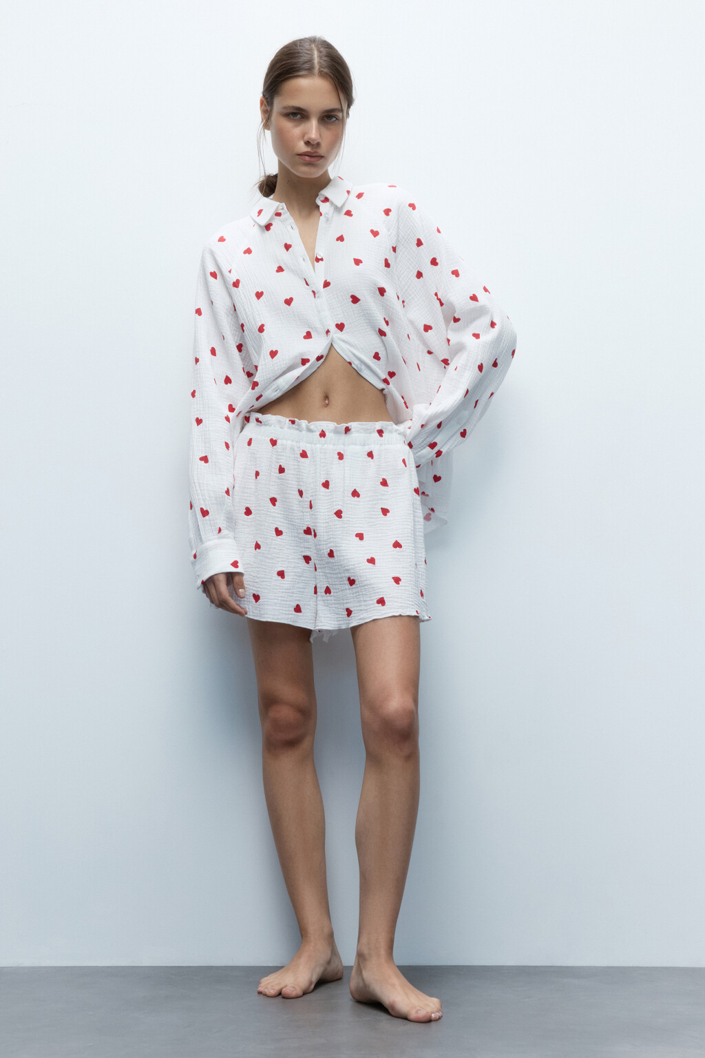 Шорты домашние в сердечко с оборками - цвет красный - 5