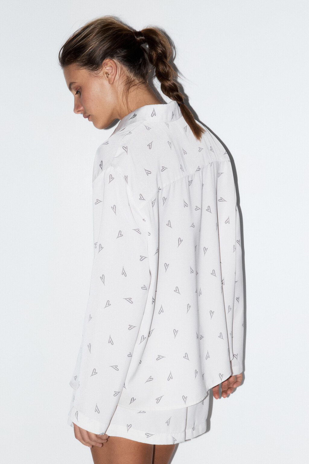 Блузка домашняя атласная с принтом - цвет бежевый - 4