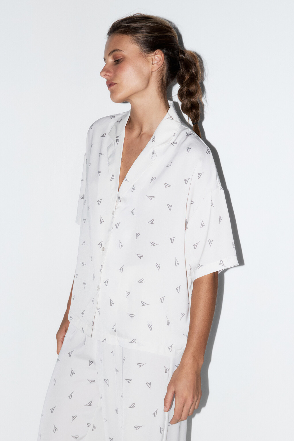 Блузка домашняя атласная с принтом - цвет бежевый - 3