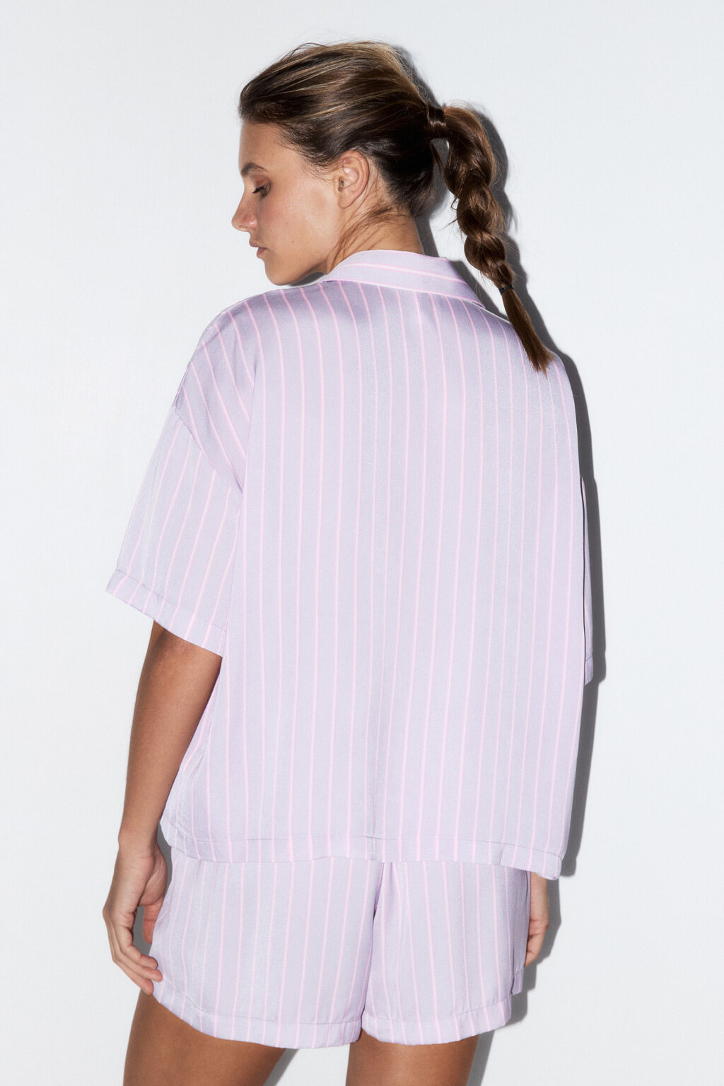 Блузка домашняя атласная с принтом - цвет сиреневый - 4