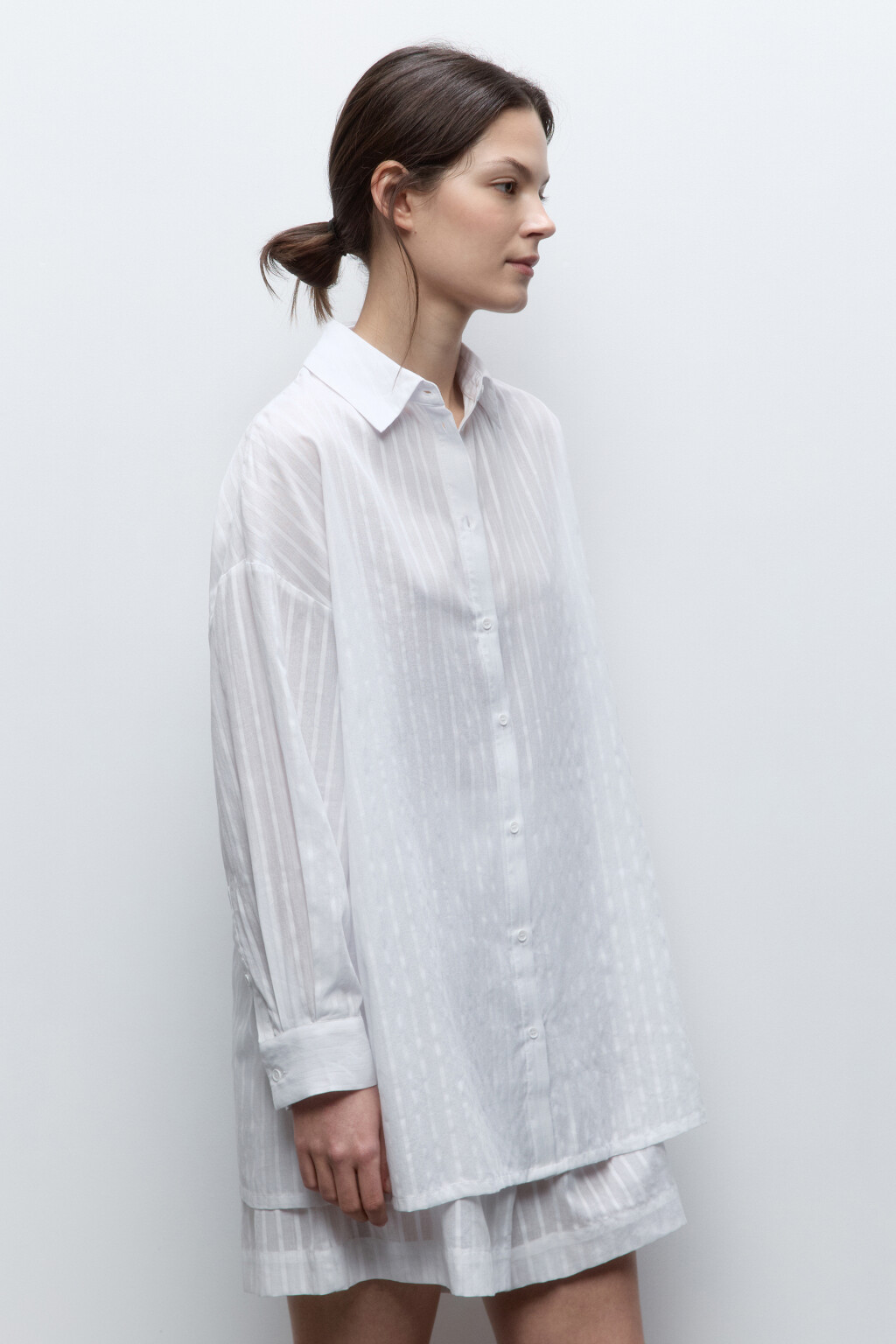 Блузка домашняя хлопковая с длинным рукавом - цвет белый - 3