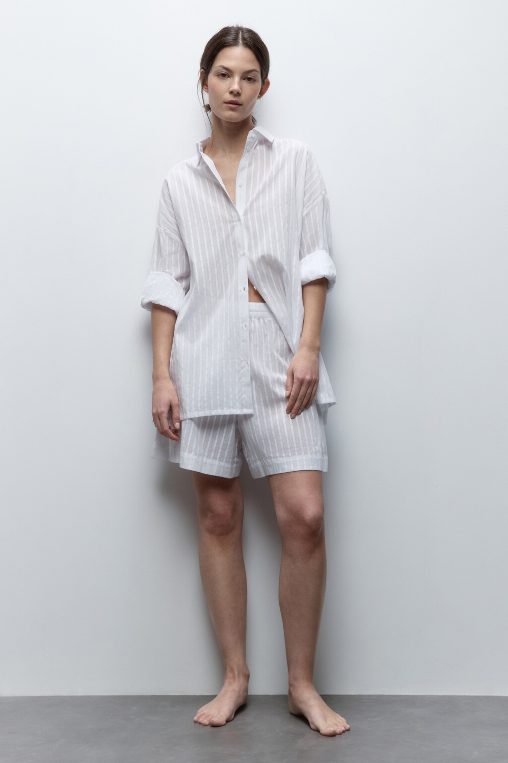 Блузка домашняя хлопковая с длинным рукавом - цвет белый - 5