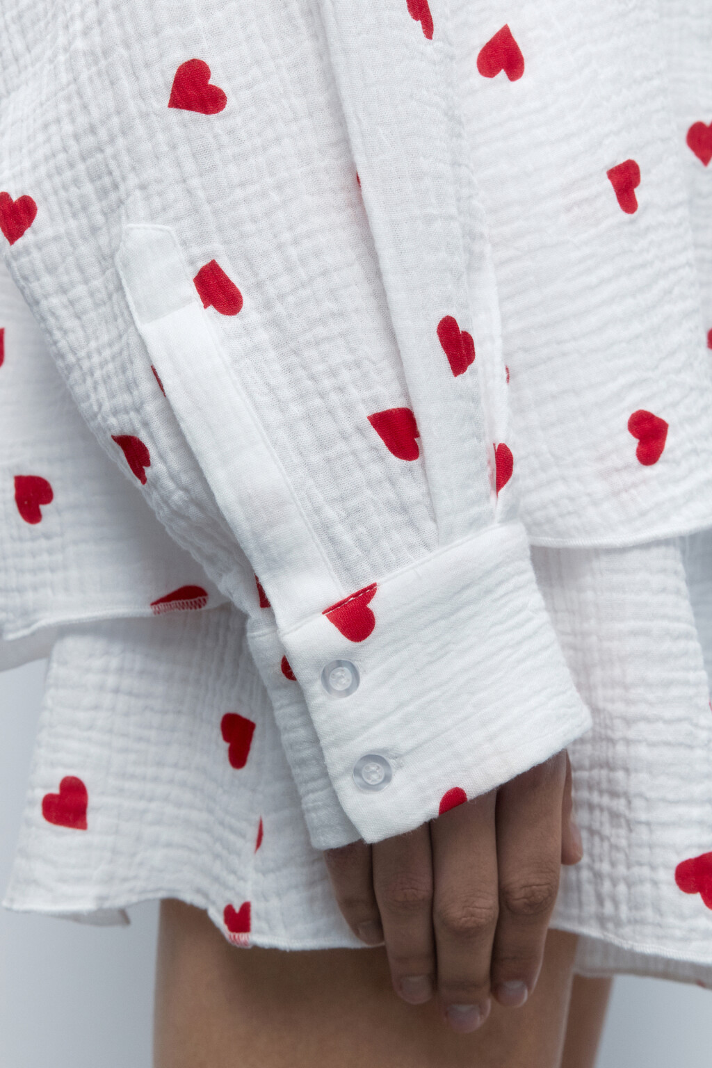 Блузка oversize домашняя хлопковая в сердечко - цвет красный - 6