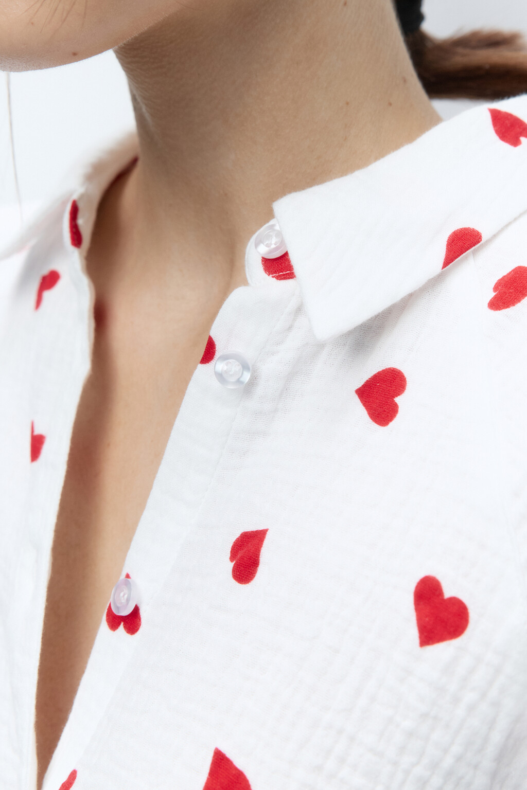 Блузка oversize домашняя хлопковая в сердечко - цвет красный - 8