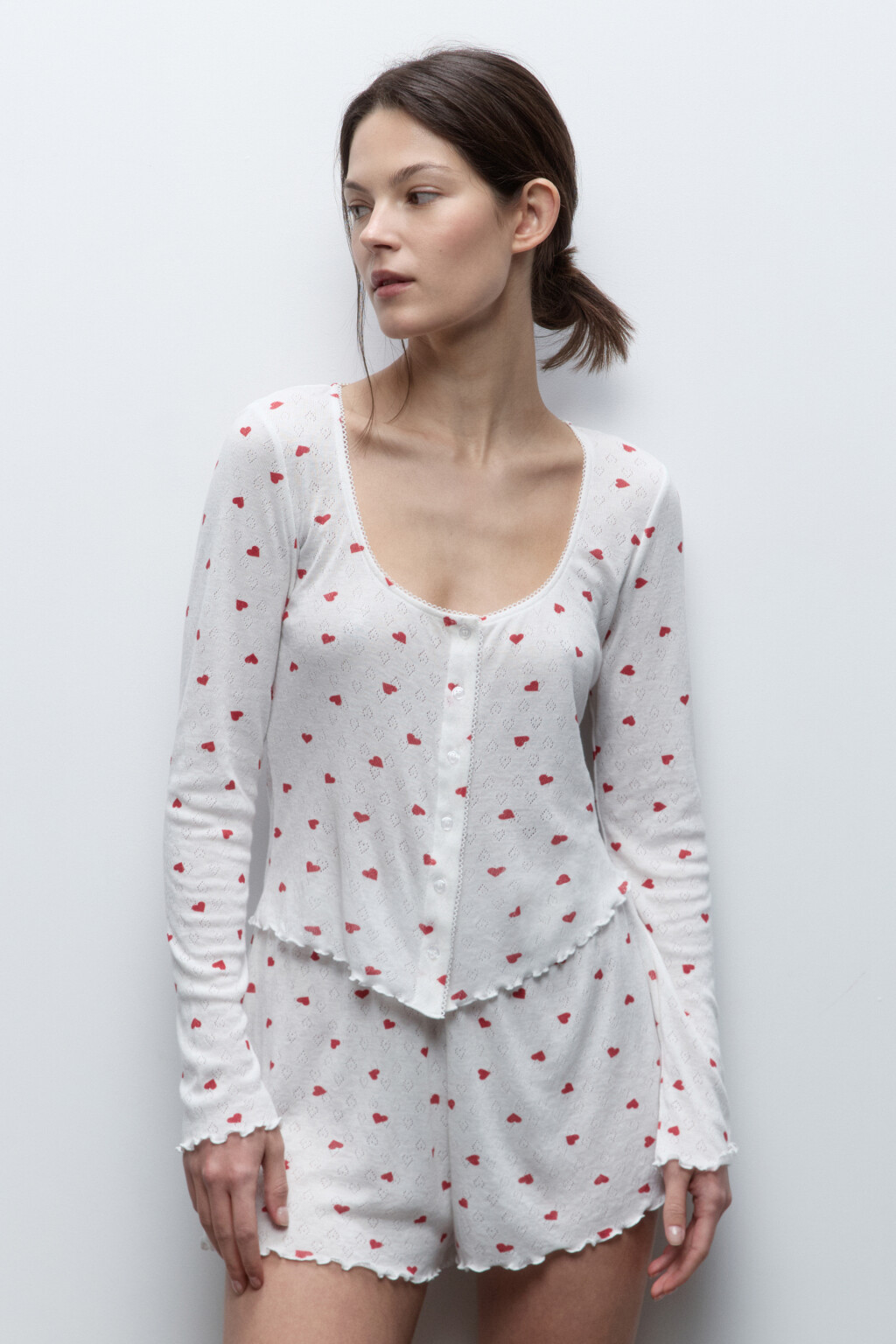 Блузка-лонгслив домашняя ажурная с кружевом - цвет мультиколор - 2