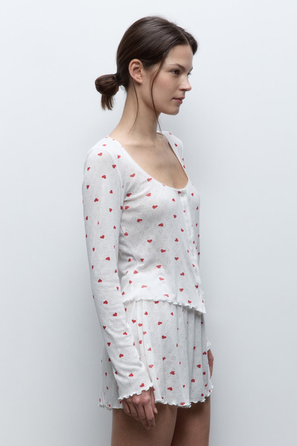 Блузка-лонгслив домашняя ажурная с кружевом - цвет мультиколор - 3