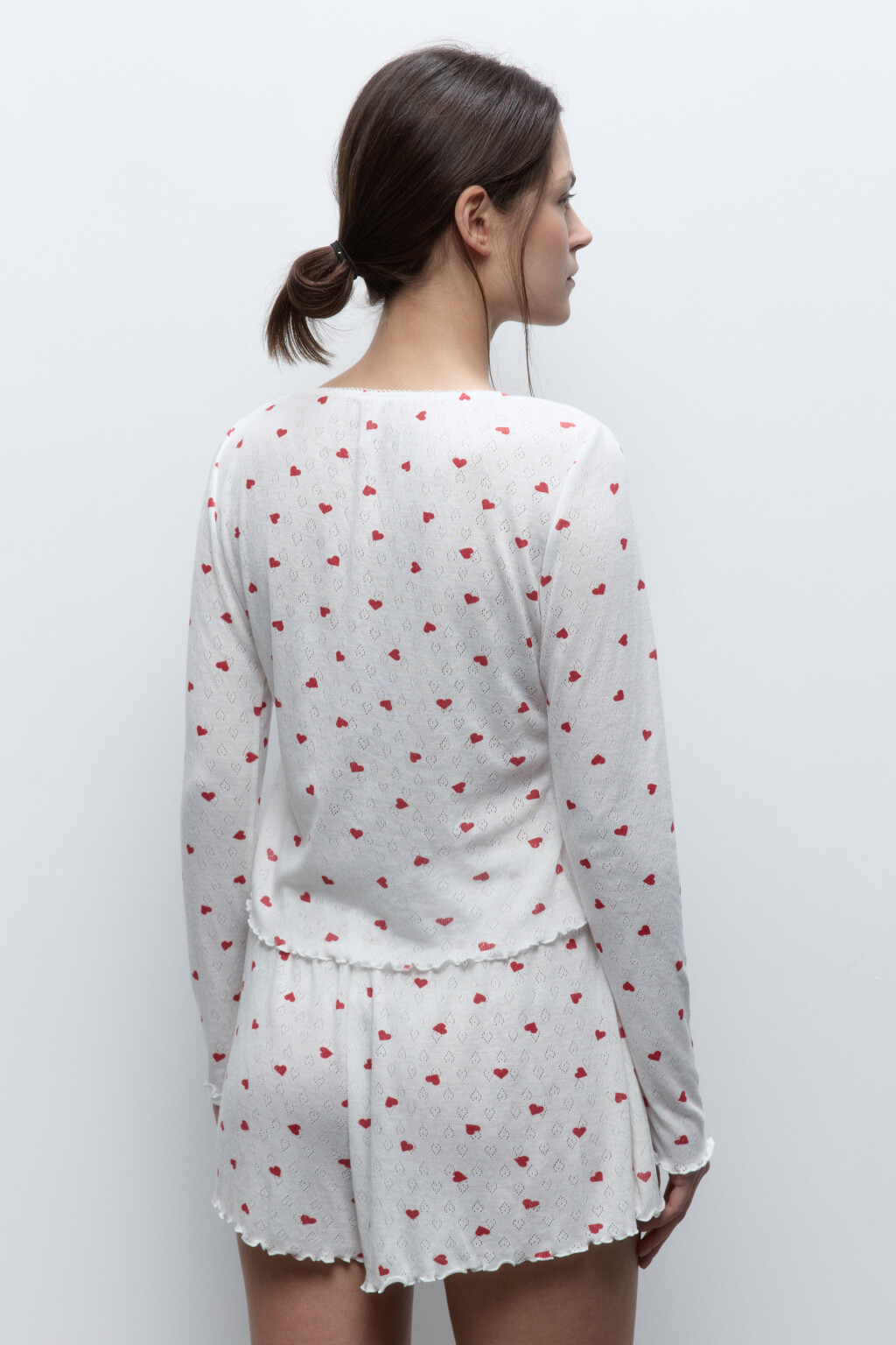 Блузка-лонгслив домашняя ажурная с кружевом - цвет мультиколор - 4