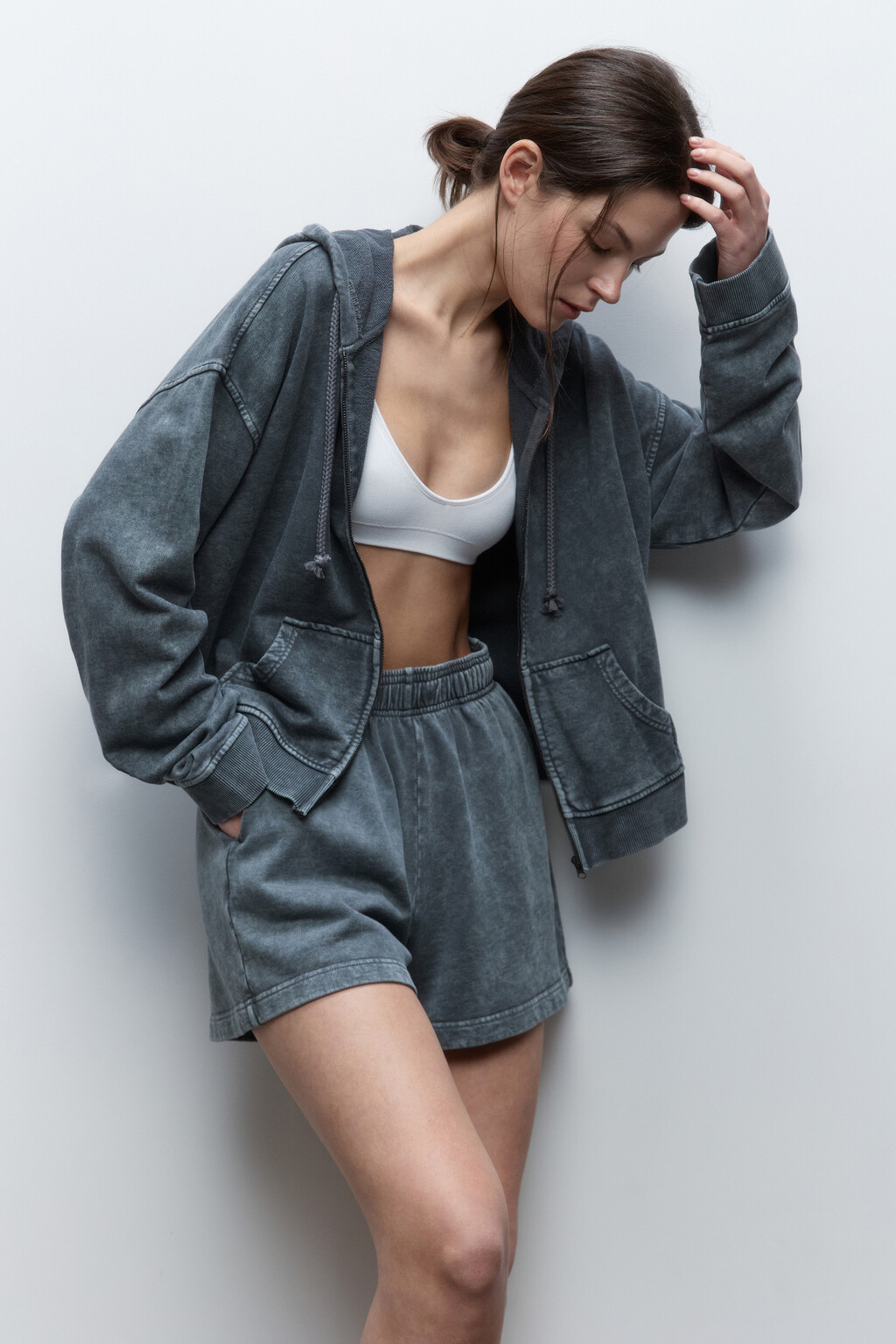 Толстовка домашняя на молнии с капюшоном - цвет серый - 1