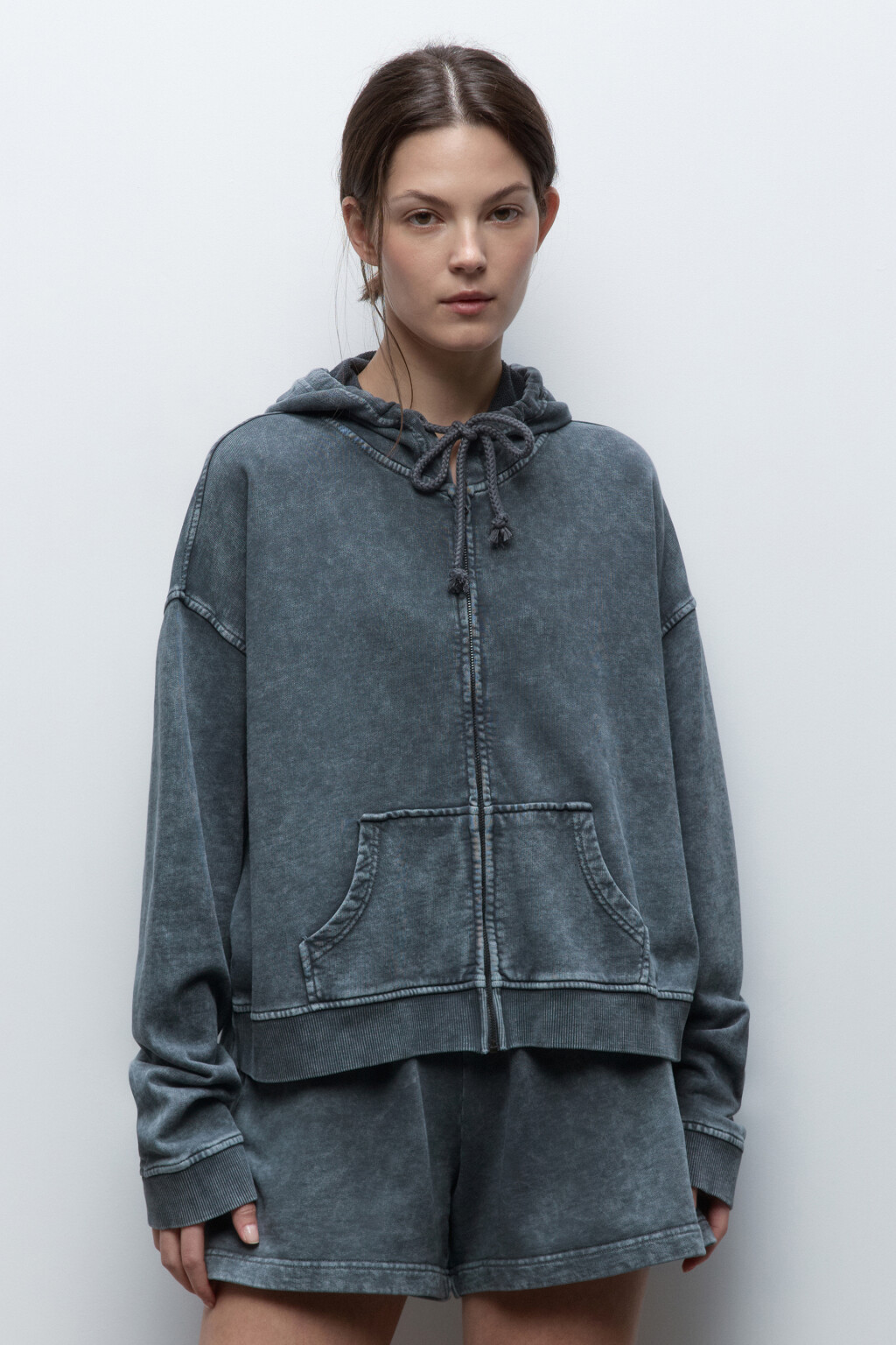 Толстовка домашняя на молнии с капюшоном - цвет серый - 3